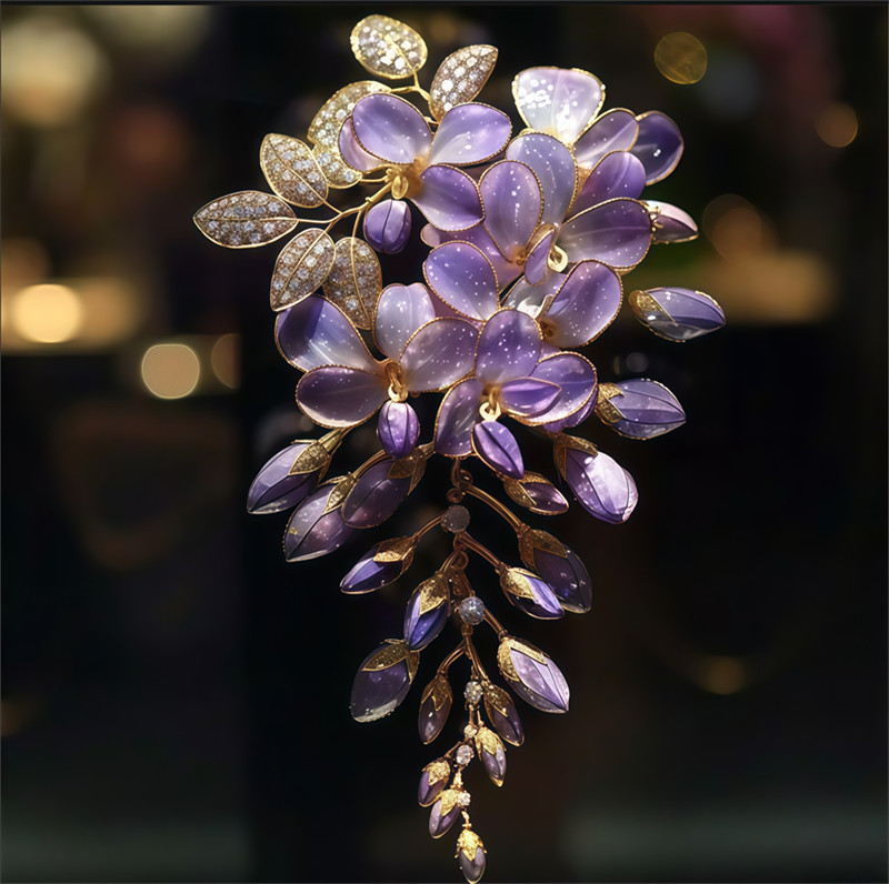 Enamel Color Design Purple Wisteria Flower Brooch, High Quality Flower Brooch