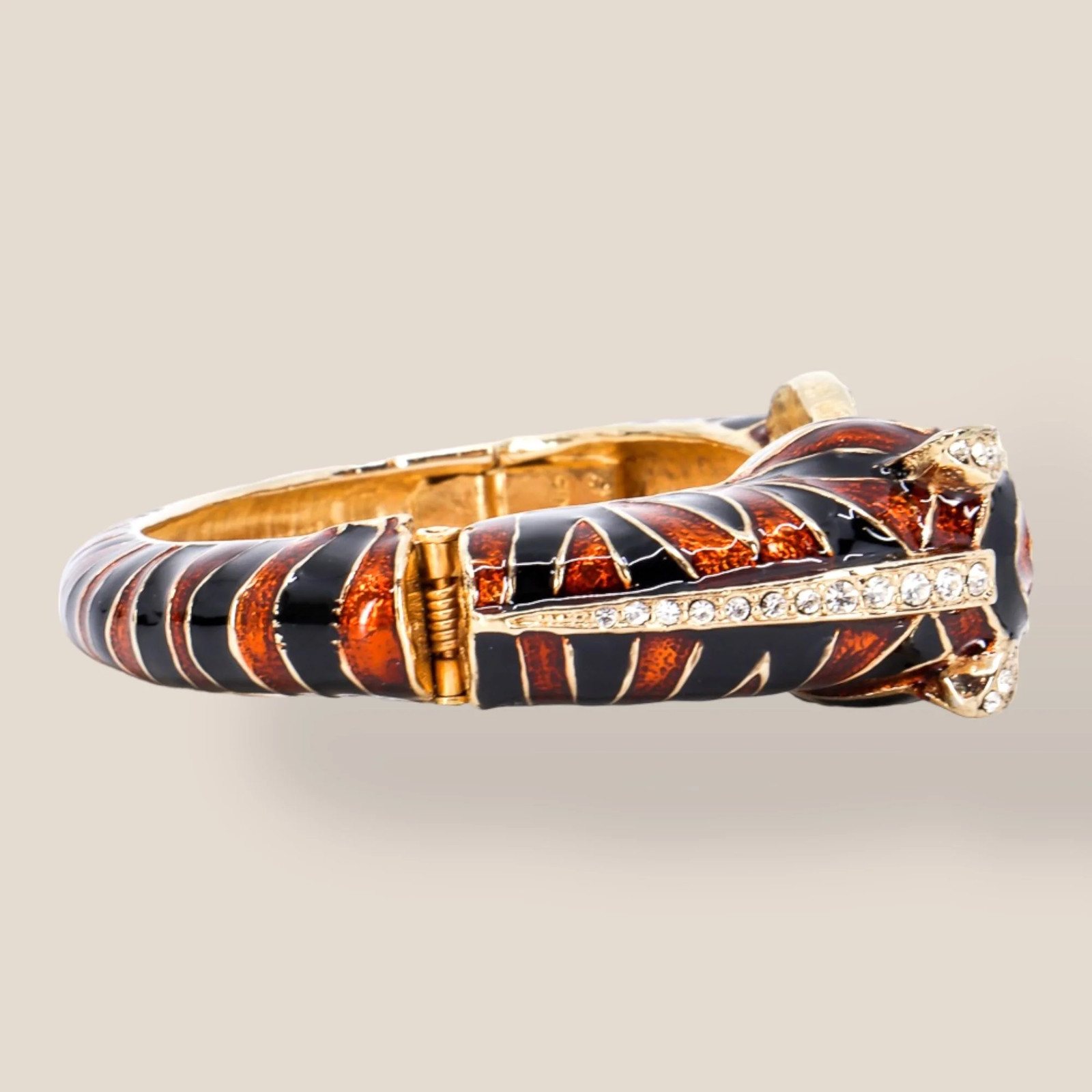 CINER, Signed Vintage, 18k Gold Plated, Enamel & Crystal Zebra Bracelet