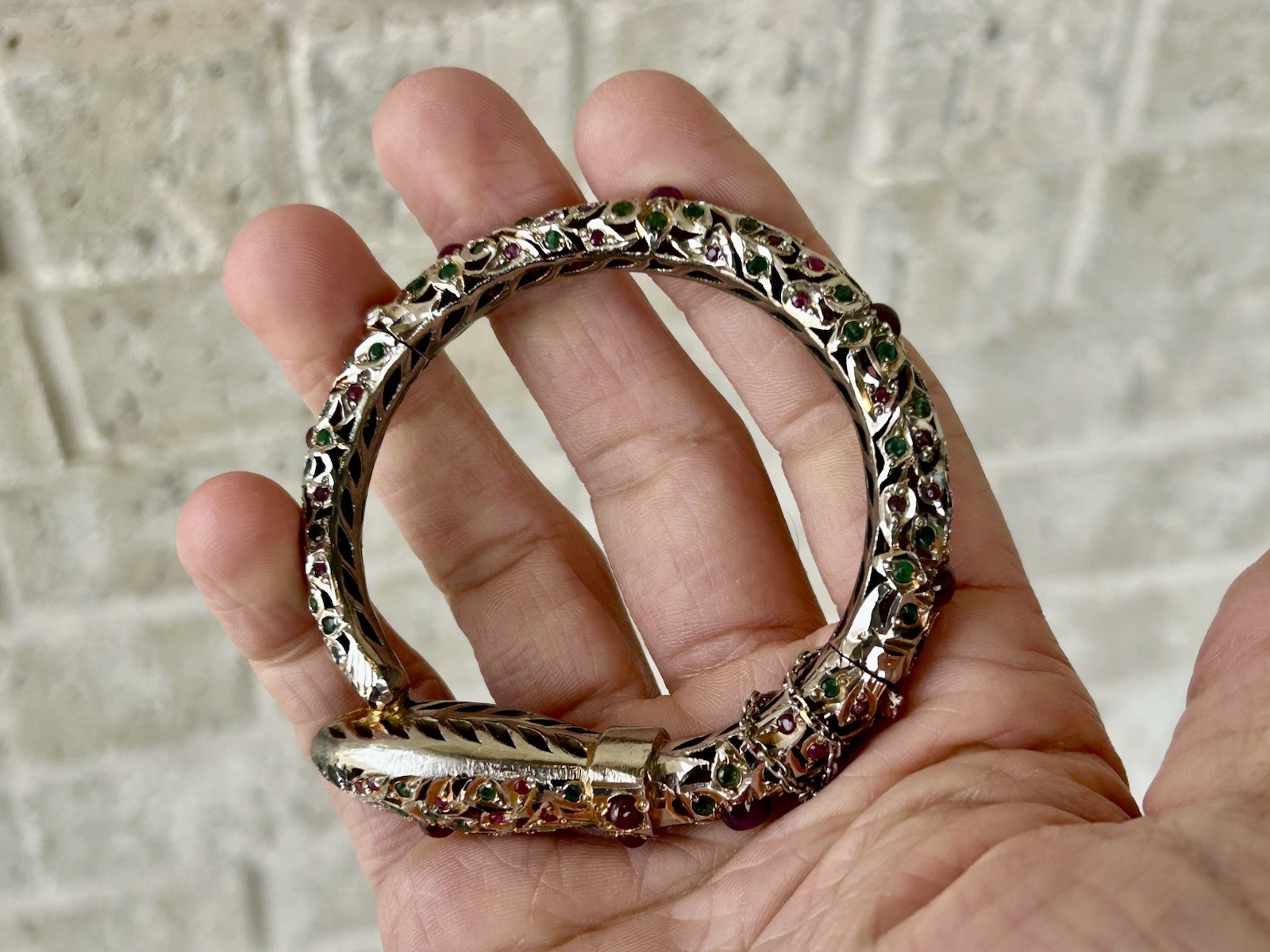 Antique Mughal Ruby Emerald Sterling Snake Bracelet Jewels Of India