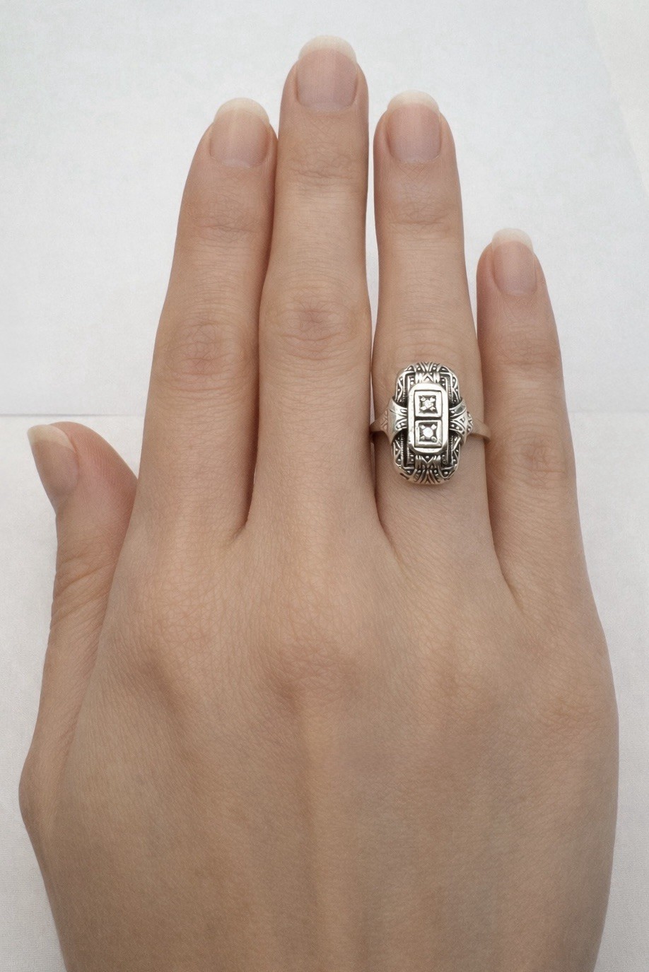 Antique 14k Gold & Sterling Silver Rose Cut Diamond Ring, Size 6