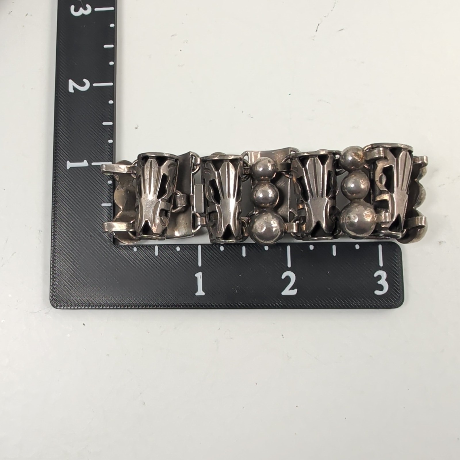 Vintage Taxco Mexico 925 Sterling Silver Modernist Bead Panel Bracelet 40g