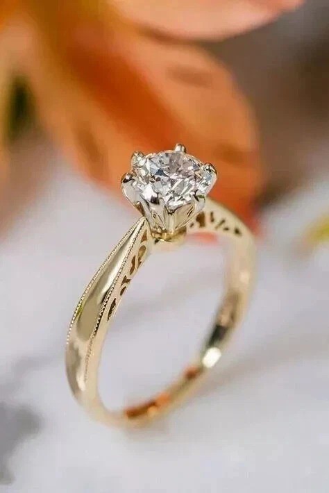 1.50Ct Round Cut Lab Created Diamond 14K Yellow Gold Finish Wedding Bridal Ring