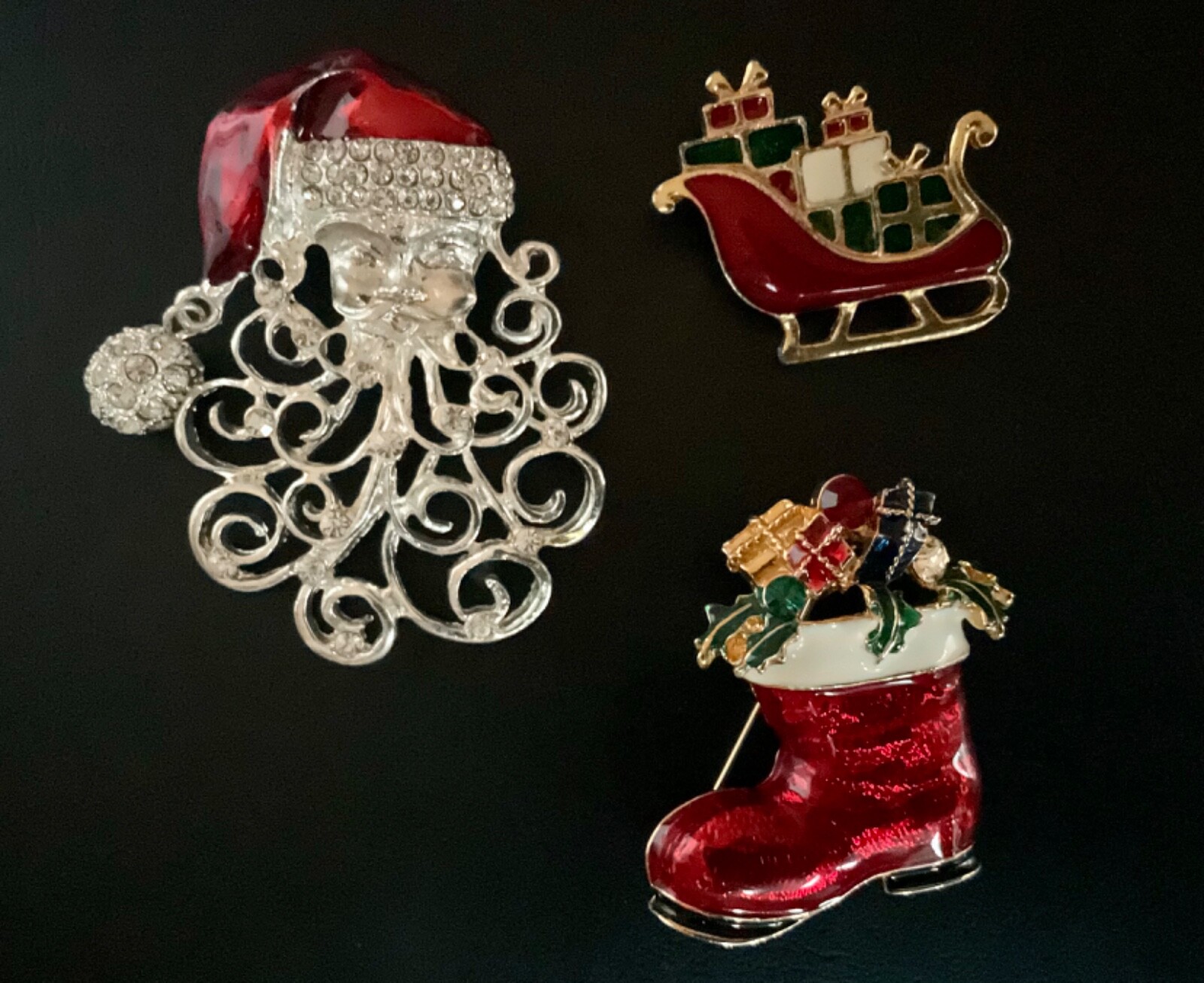Christmas Holiday Pin Lot Santa Filigree Beard Boot Sleigh Vintage to Modern