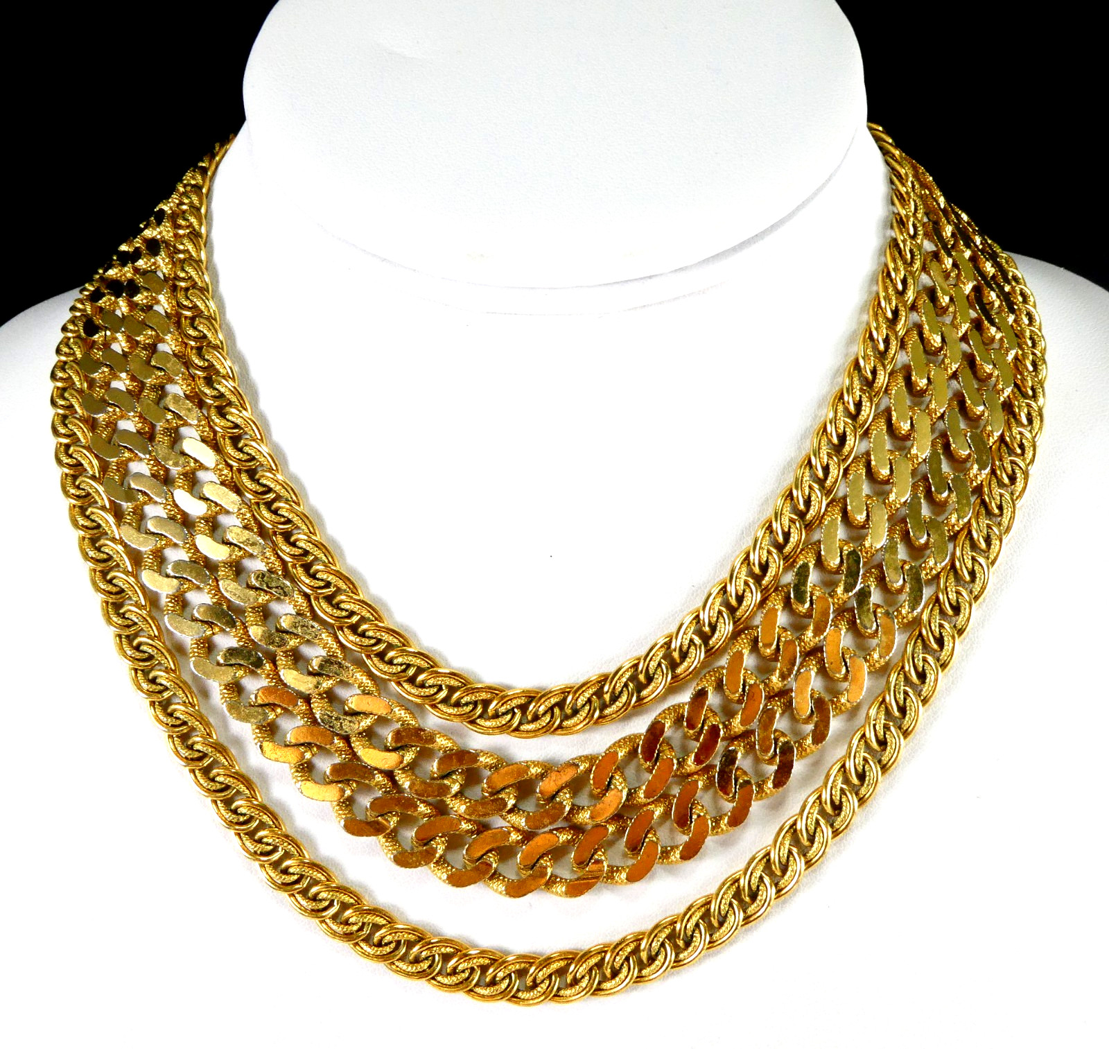 Vintage MONET Multi Strand Chain Necklace Bib 4 Strand Hook Clasp