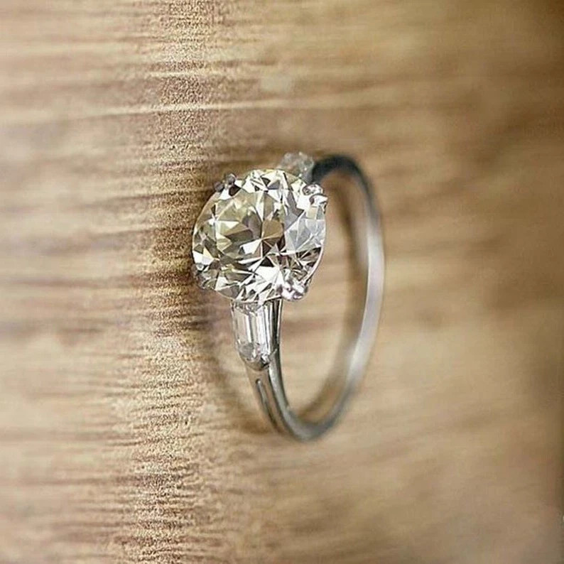 Lab Created Diamond Art Deco Round Cut Three-Stone 925 Silver Engagement Ring