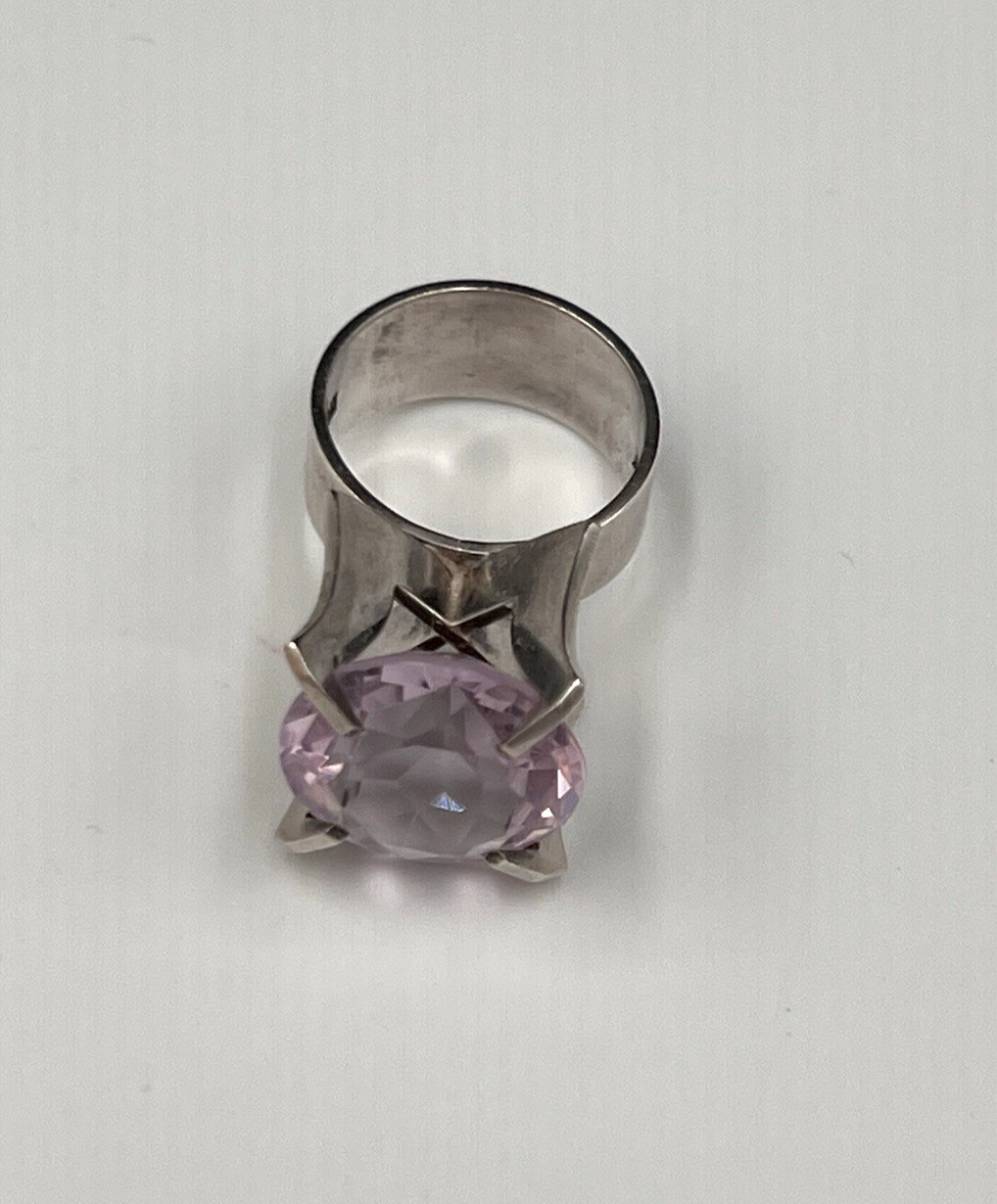 Vtg Svedboms Swedish Sterling Amethyst Ring, Modernist Sculptural, 8g, Sz 5.5