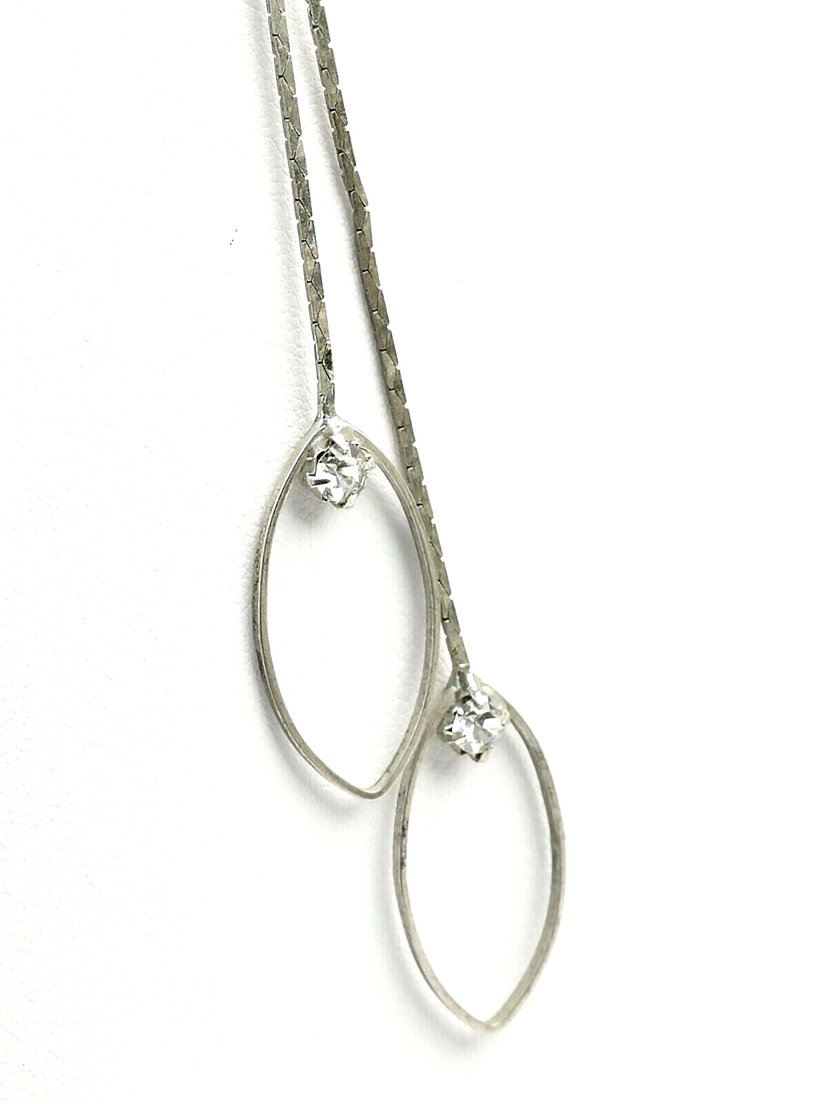 Sterling Silver Box Chain CZ Double Pendant Necklace