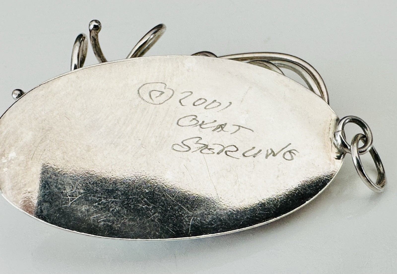 Sterling Silver 925 Abstract Turquoise Vintage Modernist Retro Pendant Handmade