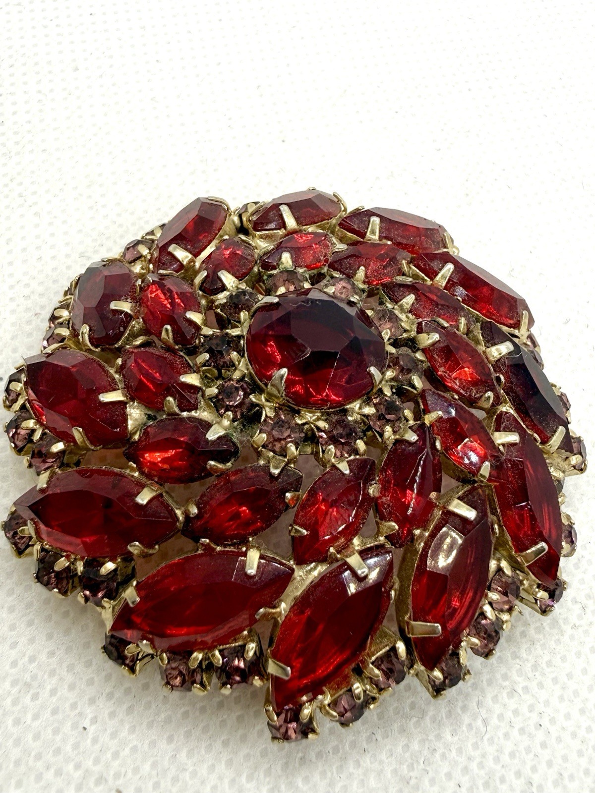 Vintage Juliana? Red Crystal Red AB Brooch Great Condition Large Open Back