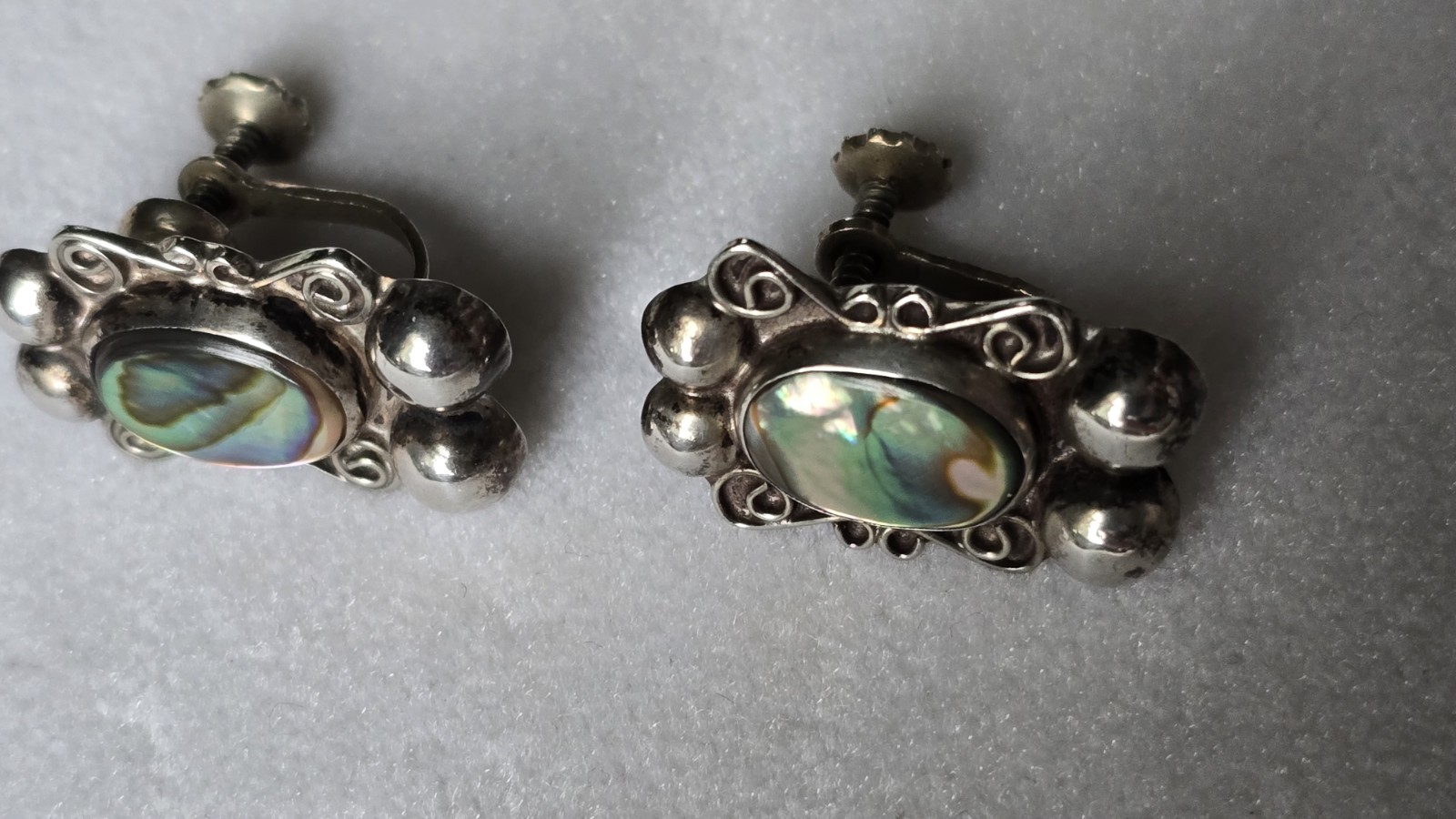 Vintage Earrings 925 Sterling Silver Authentic Abalone Stones Screw back