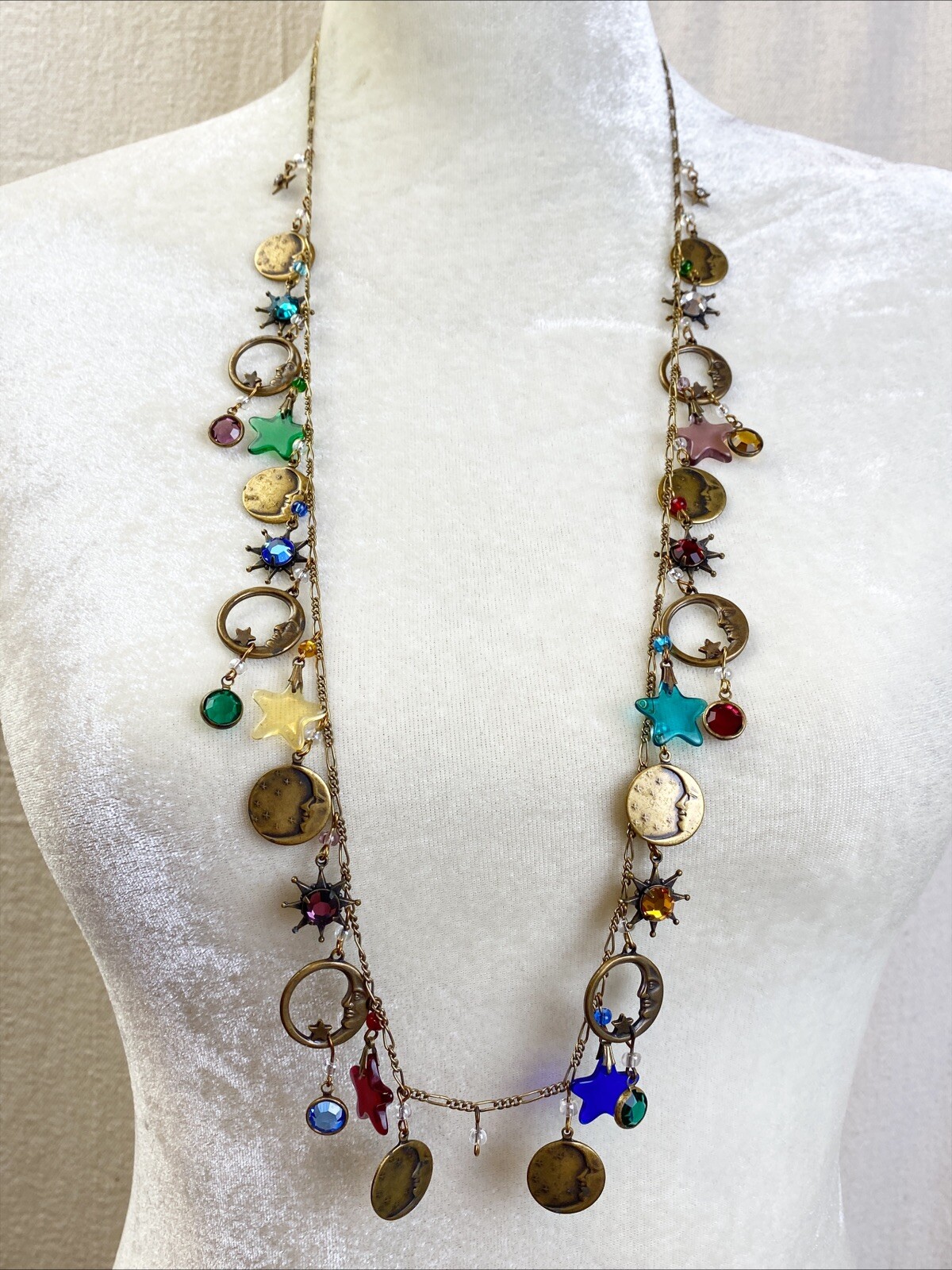 Glass Works Studio Celestial Moon and Stars Charm Necklace *missing One Charm*