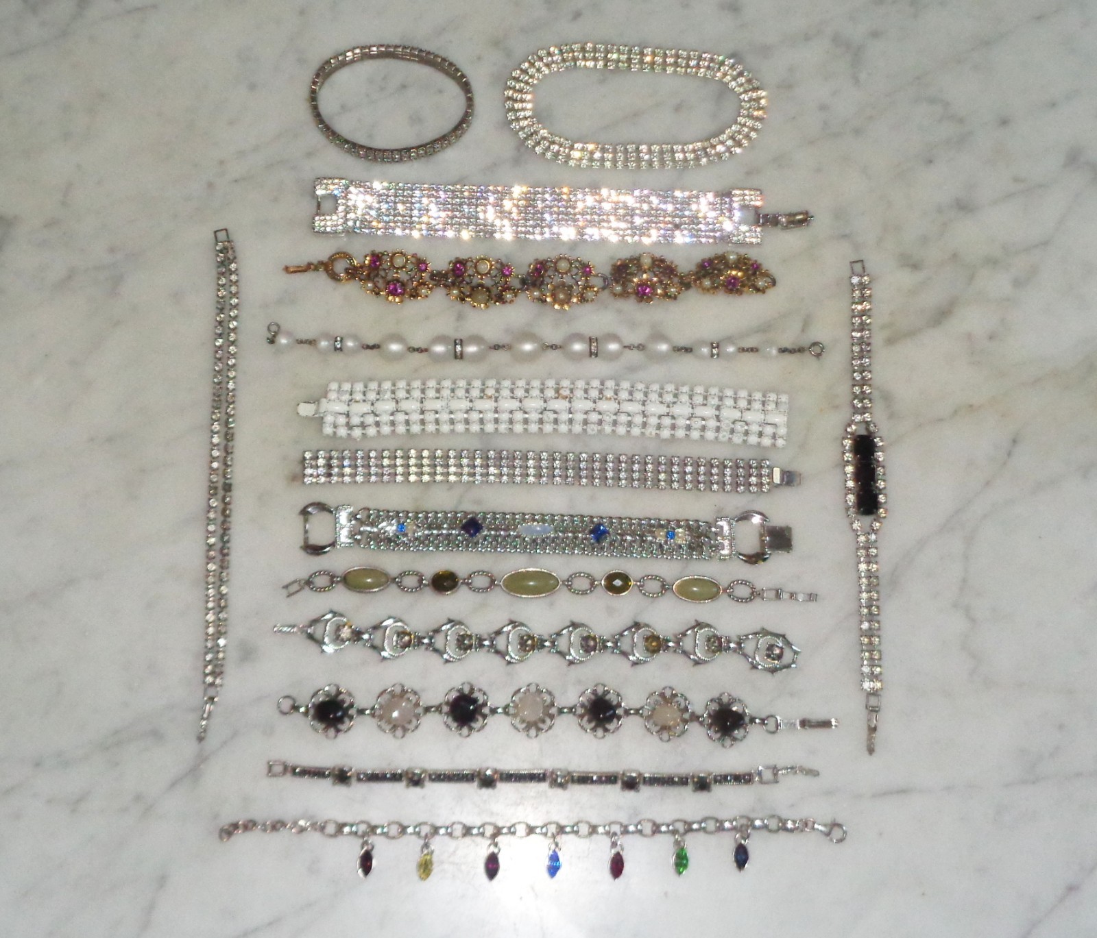 15 Rhinestone Vintage Fashion Link Cuff Chain Bracelets Lot