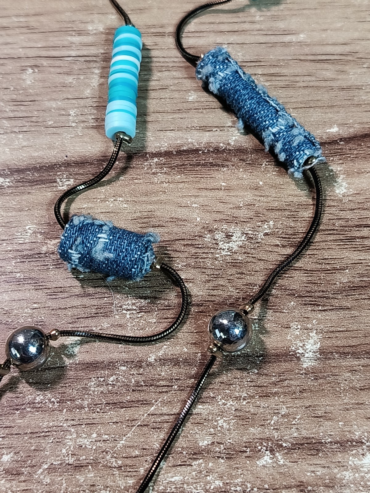 C1946 Vintage Mixed Media Artisanal – Denim & Beads – Bohemian – South Western –