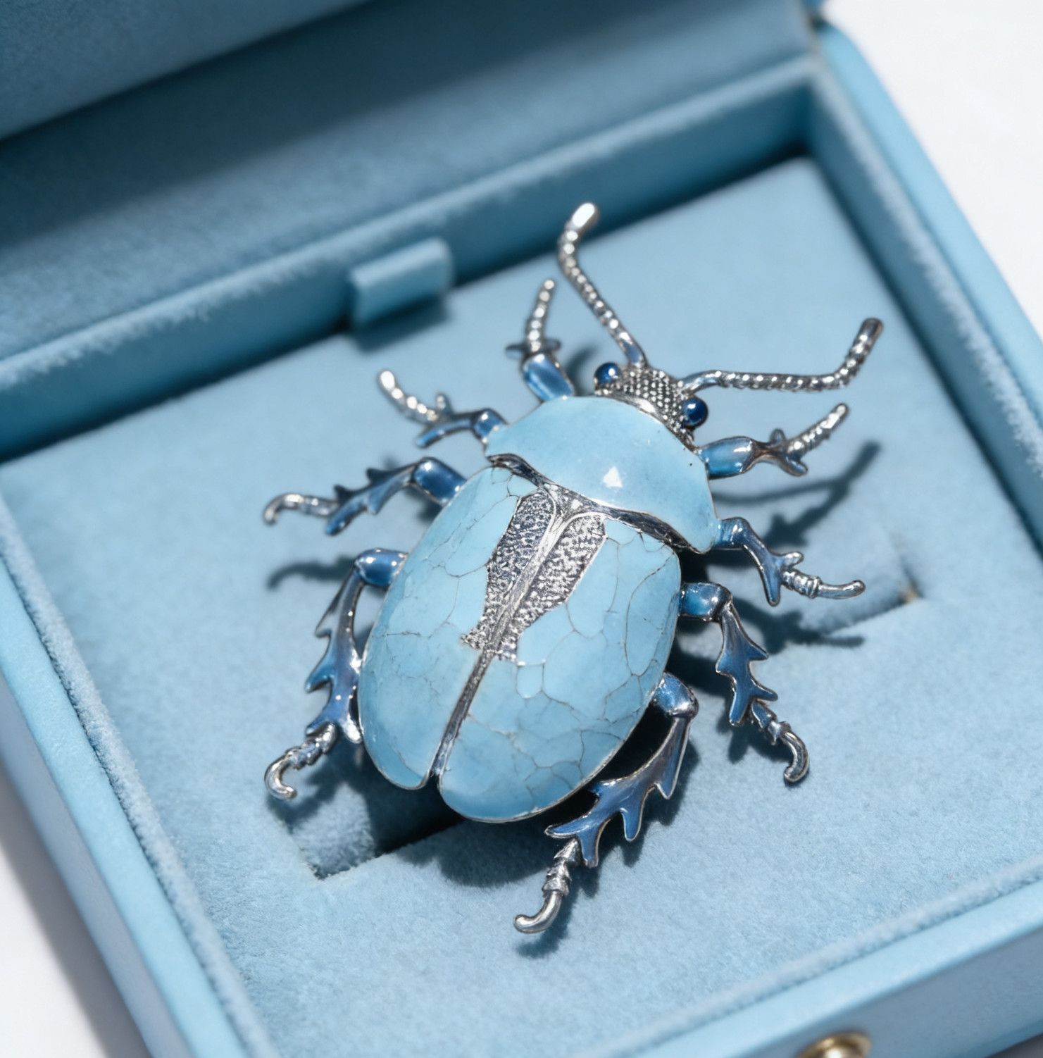 High quality Art Deco Blue Beetle Insect Brooch Original Design Enamel Brooch