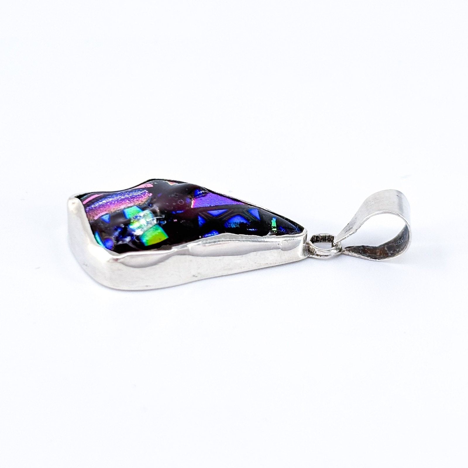 Vintage Sterling Silver 925 Dichroic Glass Pendant | Abstract Modernist Design