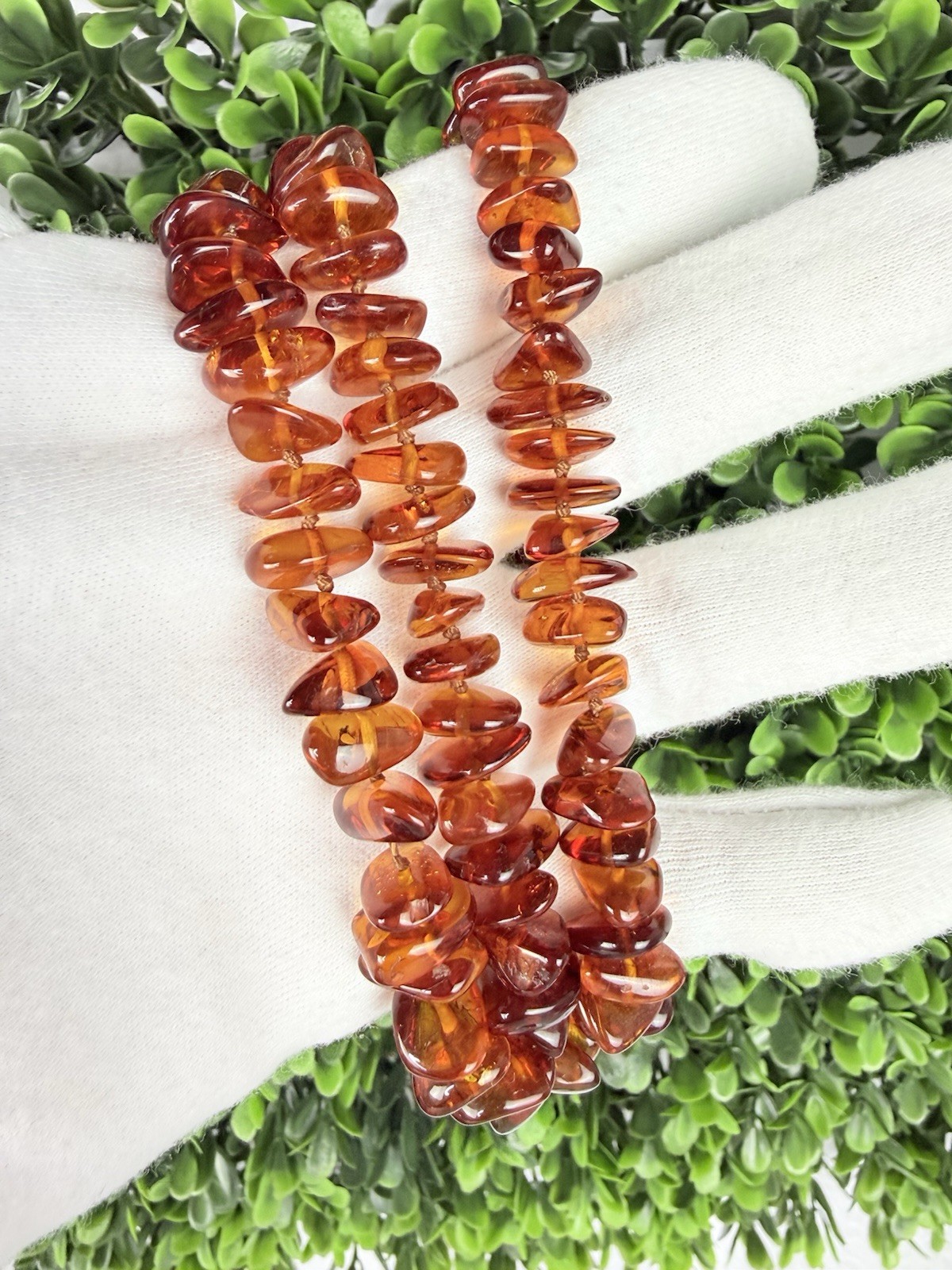 Vintage Genuine Baltic Amber Honey Cognac Hand Knotted Beaded Necklace 27”