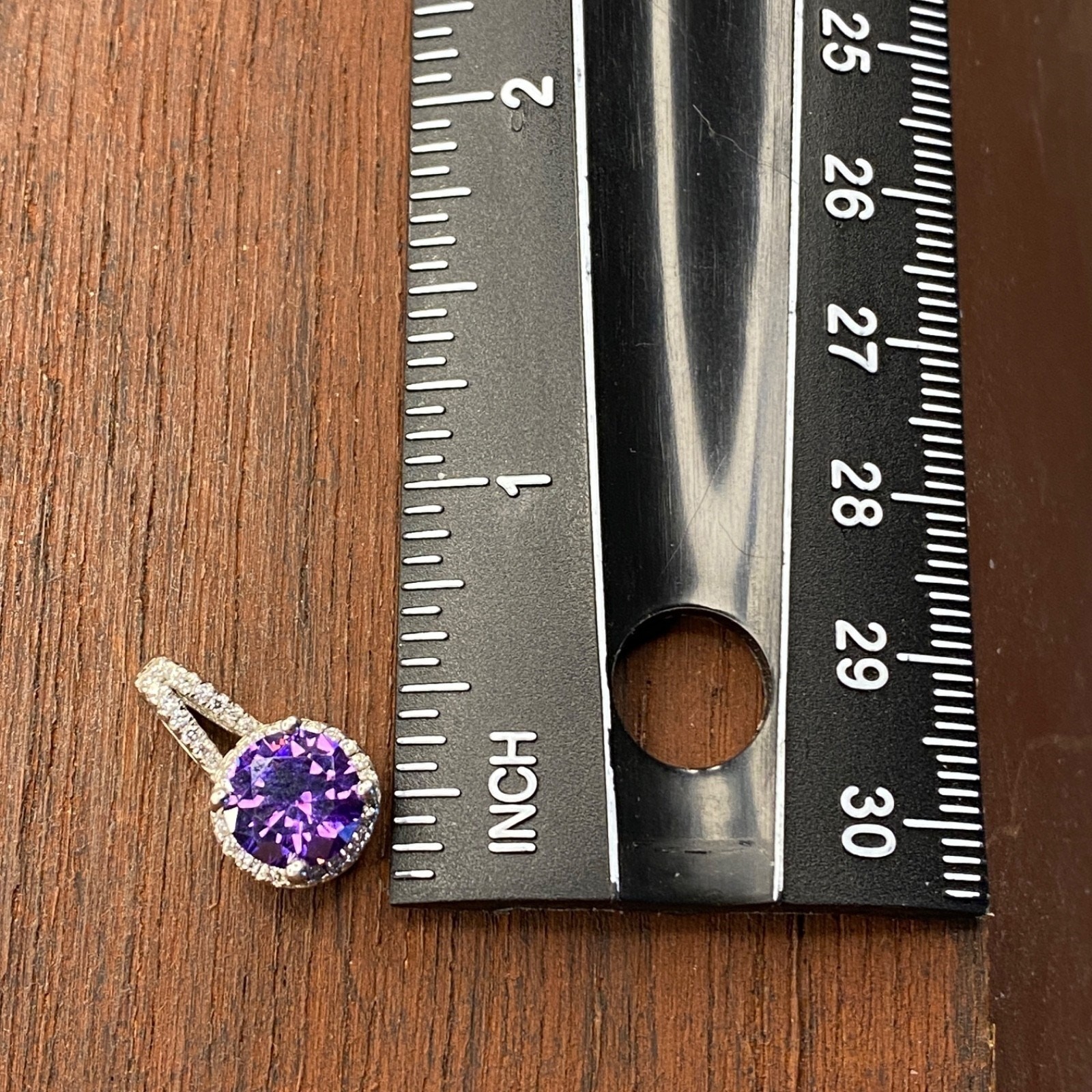 Vintage 925 Sterling Silver Round Amethyst White Sapphire Pendant Necklace