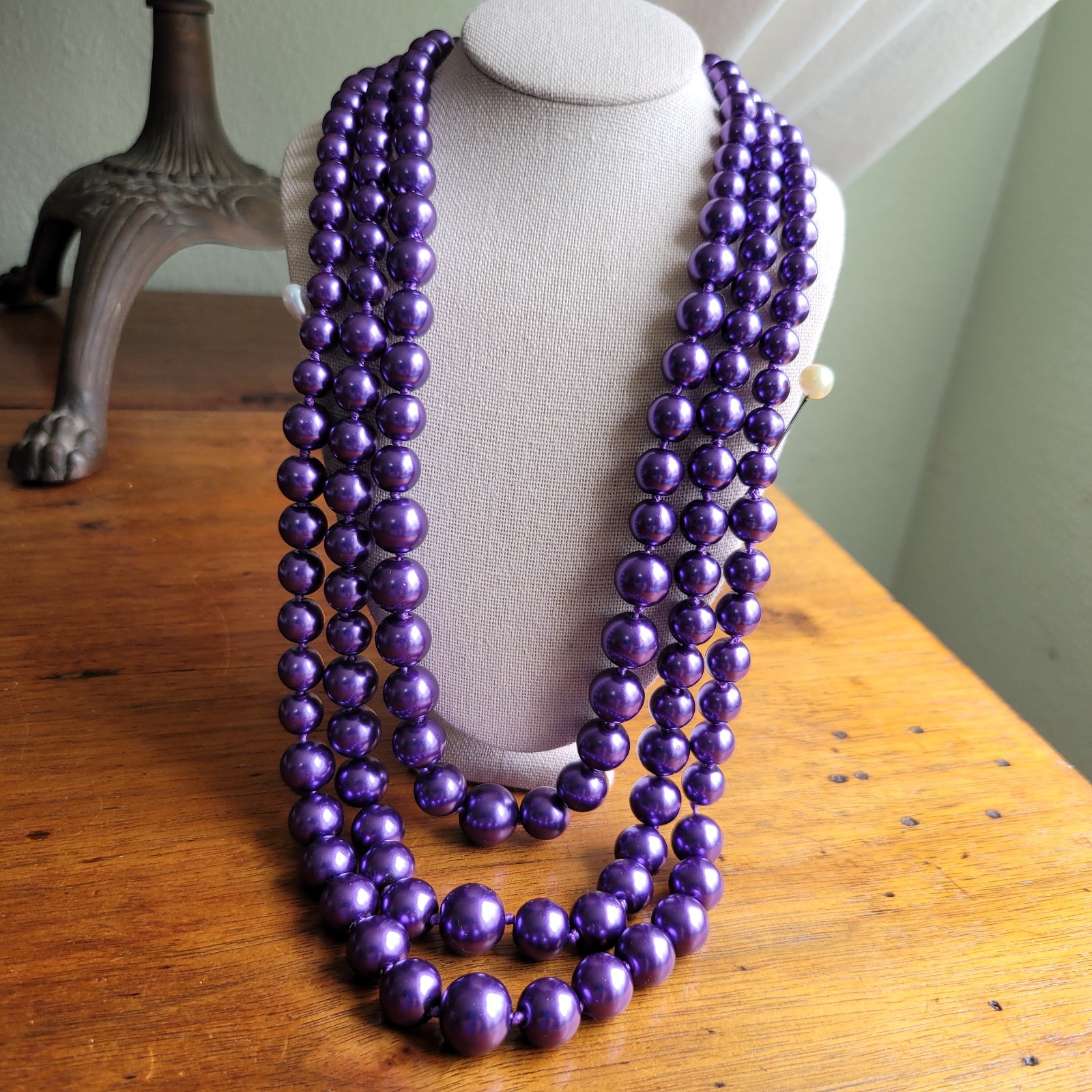 Multi-Strand Purple Glass Bead Hand Knotted Necklace