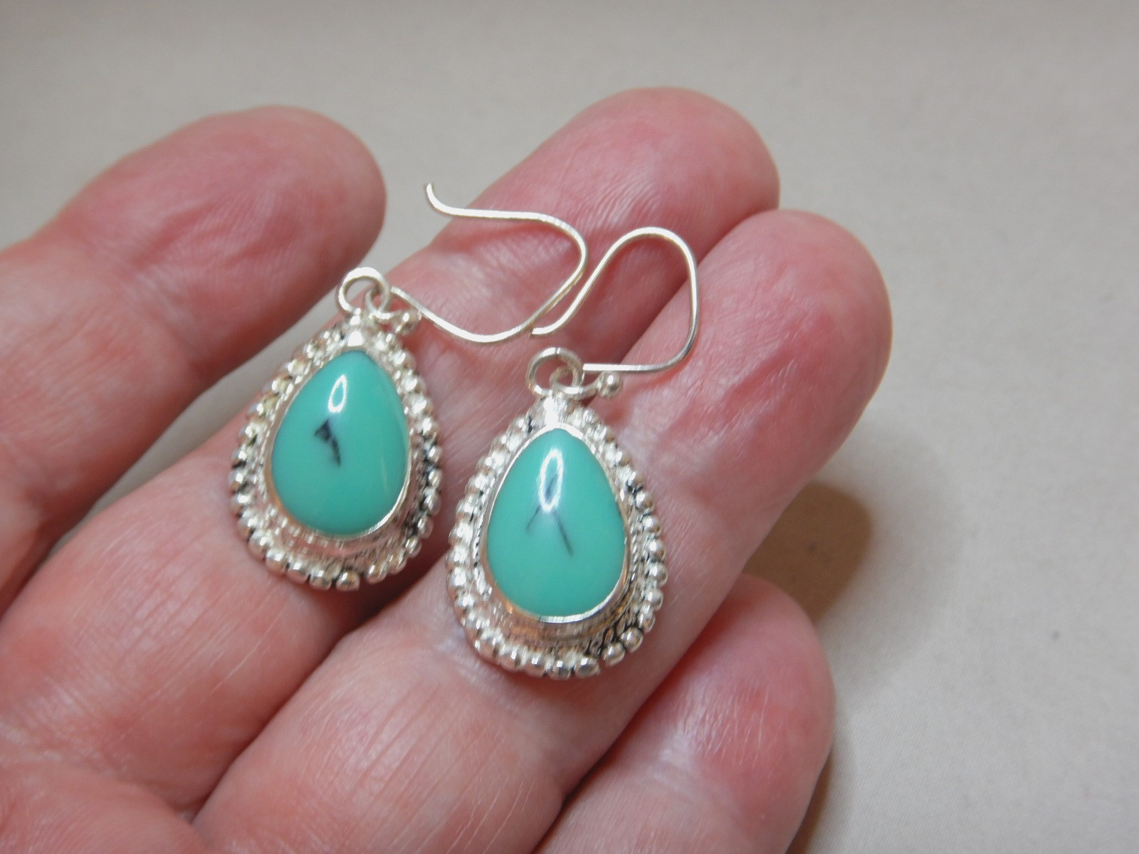 Vintage Turquoise Set Sterling Silver Dangle Drop Earrings 4251