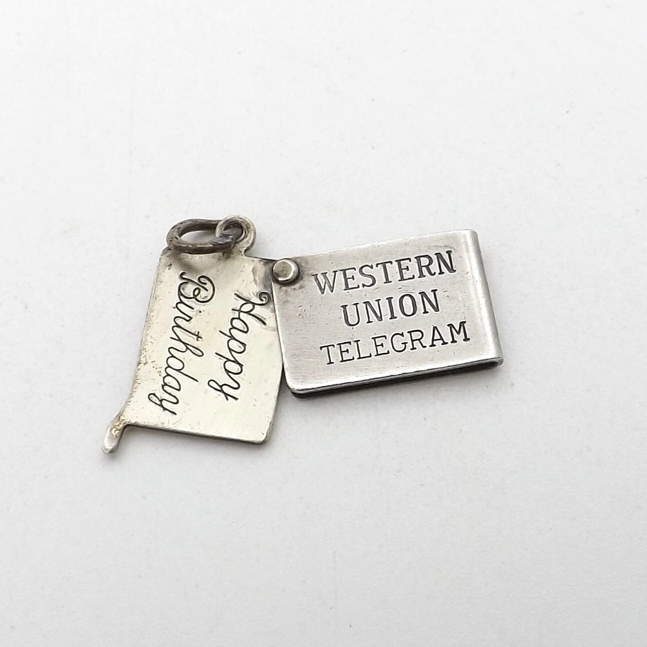 Beau Sterling Silver Western Union Telegram Happy Birthday Charm Pendant Opens