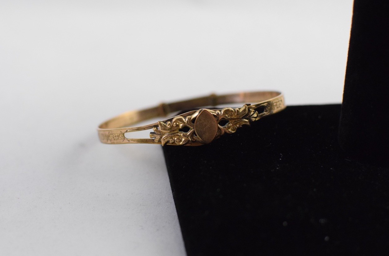 Antique Victorian Rolled Gold Floral Expandable Bangle Bracelet Read