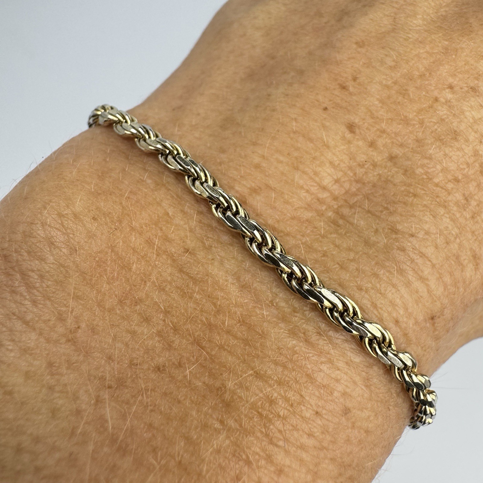 Vintage HCT Italy Gold Plated Sterling Silver Twisted Rope Chain Bracelet 7.75”