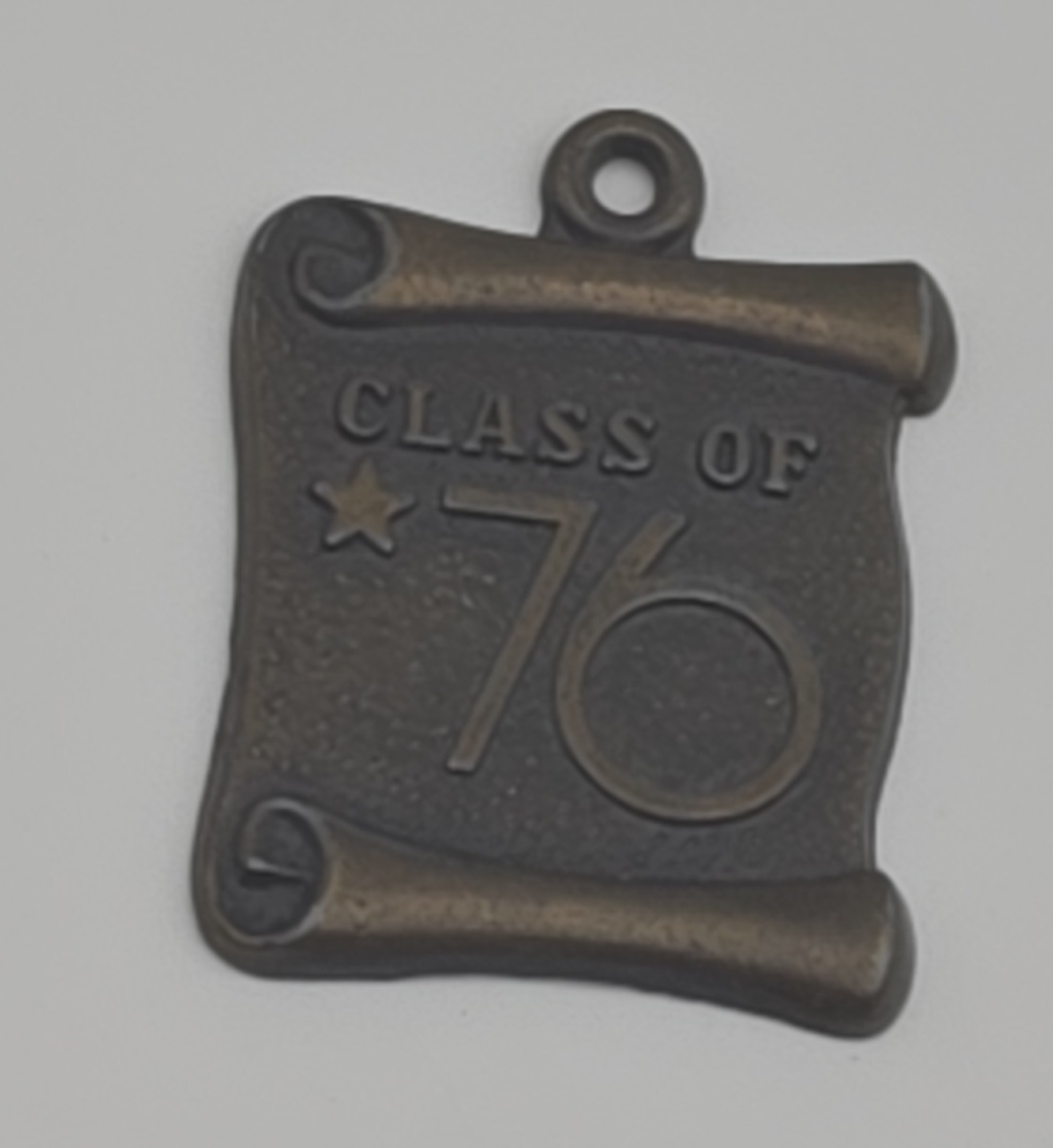 Engraved Bronze Square School Charm Pendant “Class of 76” Metal, No Stone
