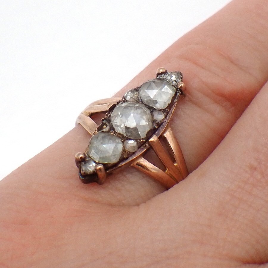 Rose Cut Diamond Long Ring 9K Gold