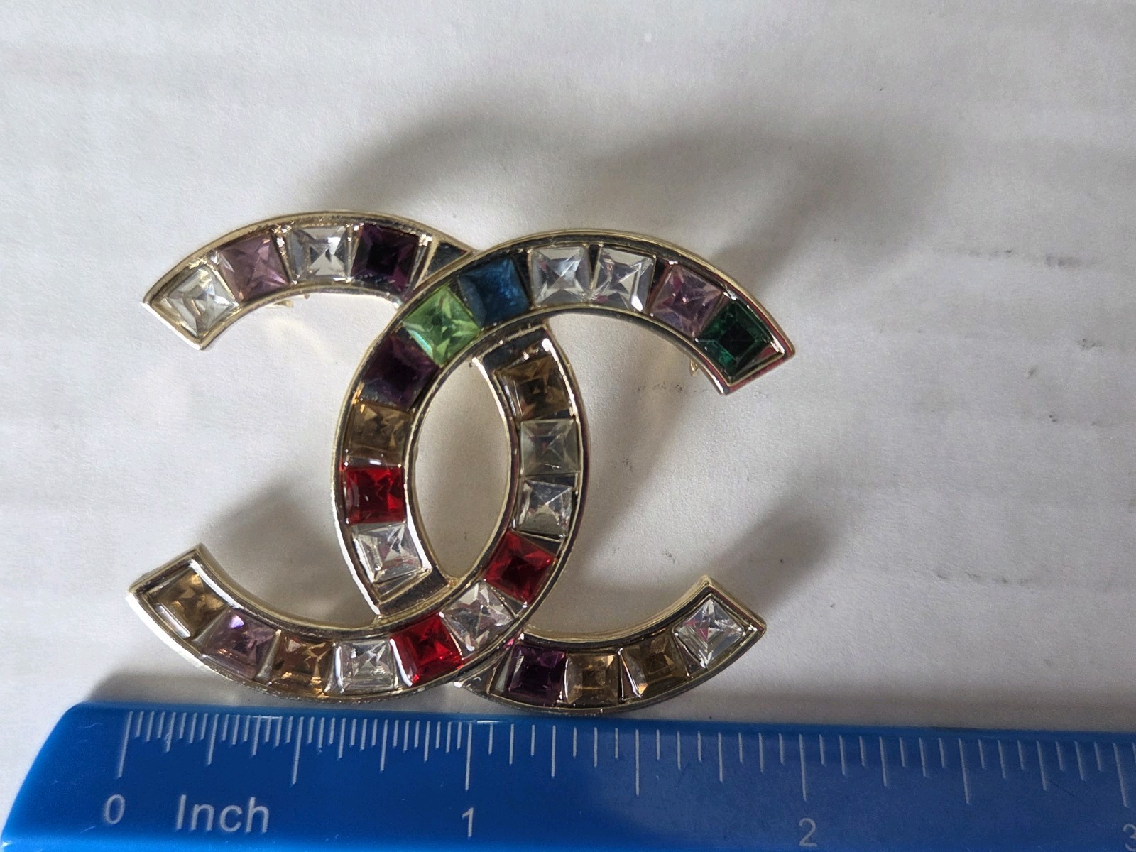 Vintage Designer Brooch Colorful Crystals Rhinestones Gold Tone Almost 2″