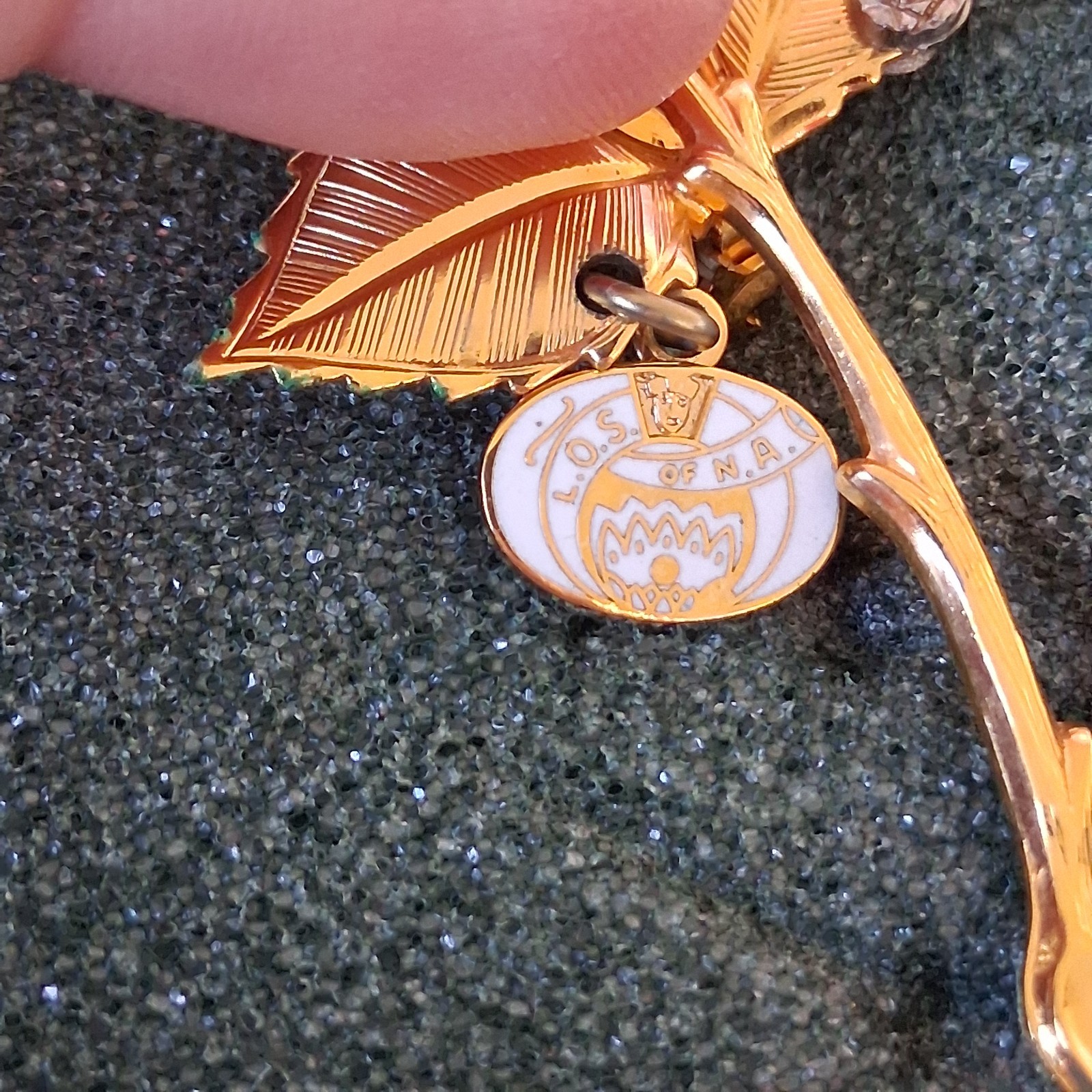Vintage Gold-Tone Rose Brooch Pin with Order of the Amaranth Charm O.S. of N.A.