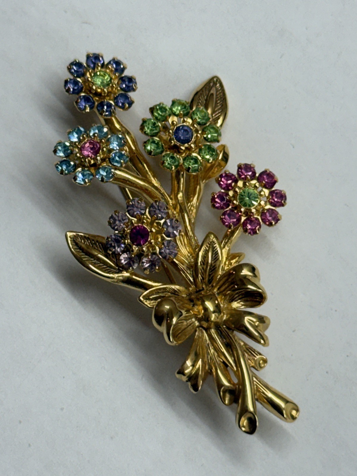 vintage signed joan rivers spinning flowers swarovski crystal brooch