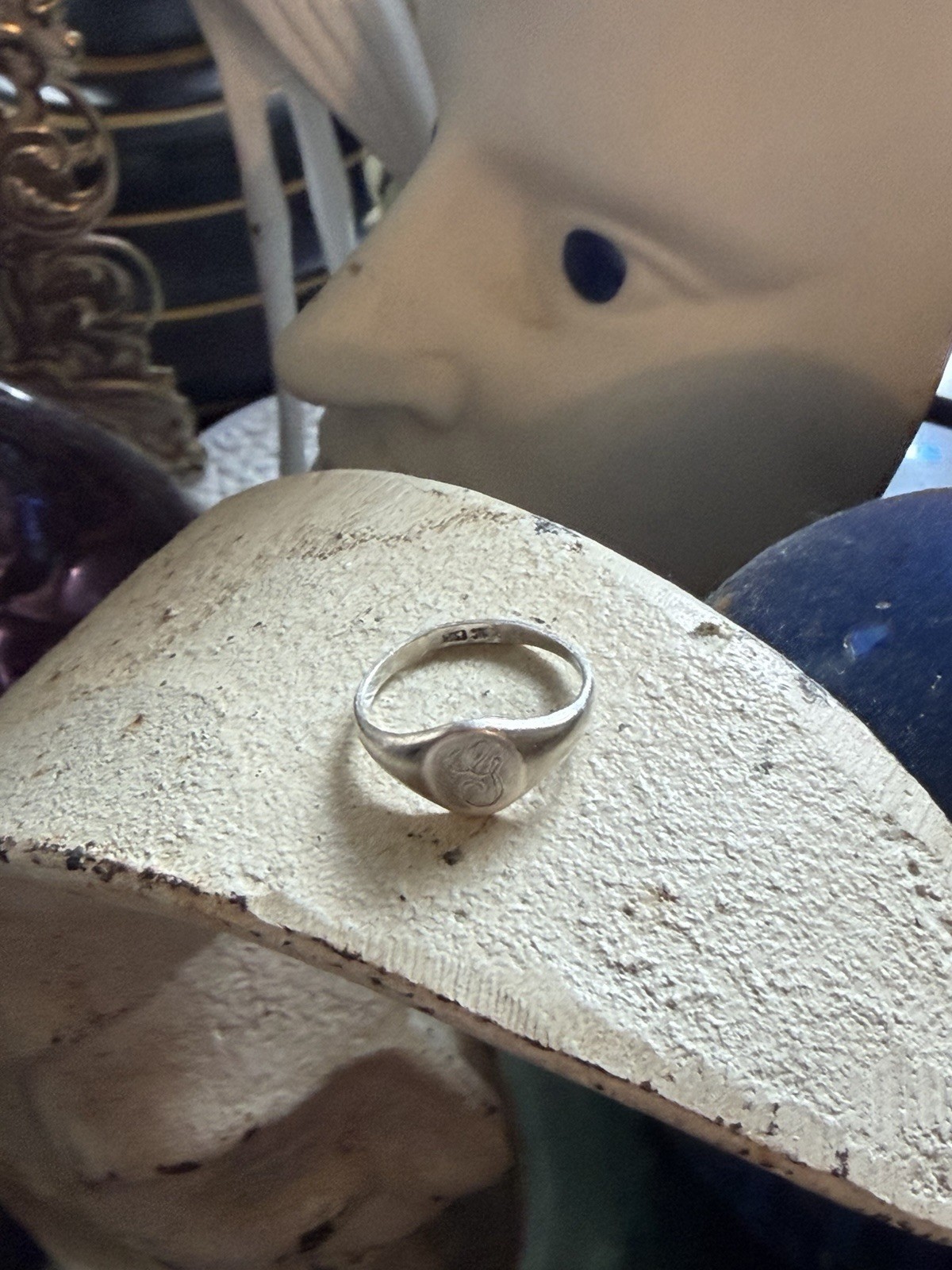 Vintage .925 Hallmarked Sterling Signet Ring Monogram “G” Size 3.75/4