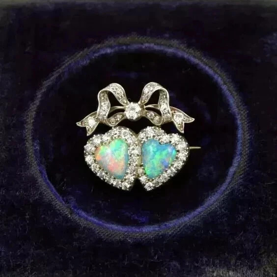 Antique Art Deco 2.20Ct Heart Lab Created Opal Brooch Pin 14k Yellow Gold Plated