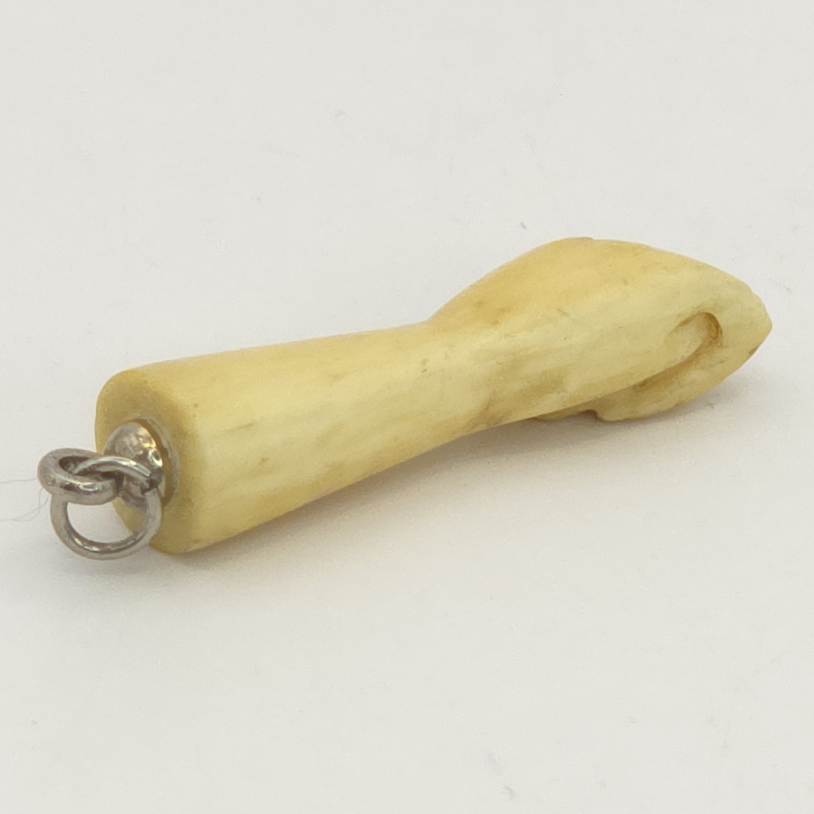 Antique Bone Figa Pendant or Charm Bovine / Cow Bone 1″ Carved Silver Tone