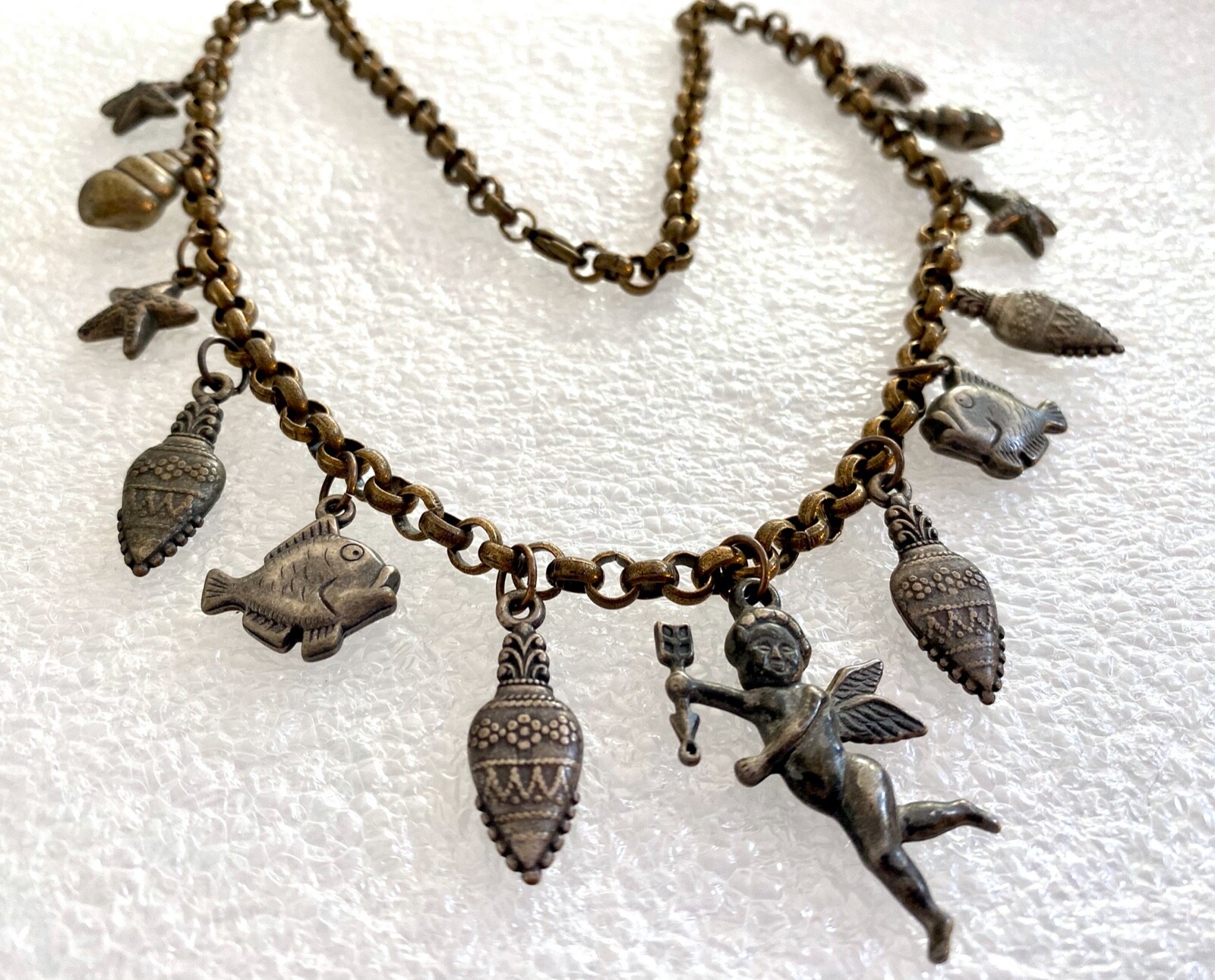 Vintage1960’s boho gipsy charms necklace – sea creatures & Cupid