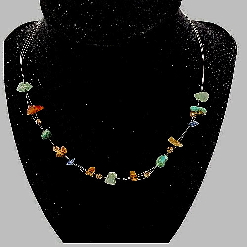 Natural Gemstone Necklace Floating Wire Collar Choker 16″