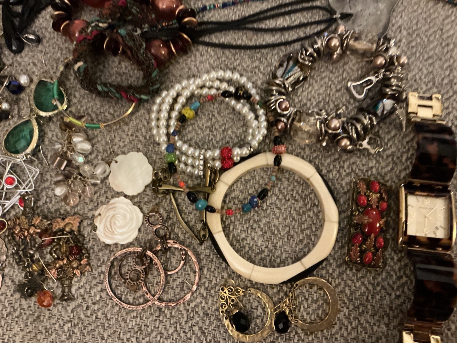 Lot Of Vintage/Modern Costume Jewelry-Two Watches-A Few Pcs of Sterling-Brooch
