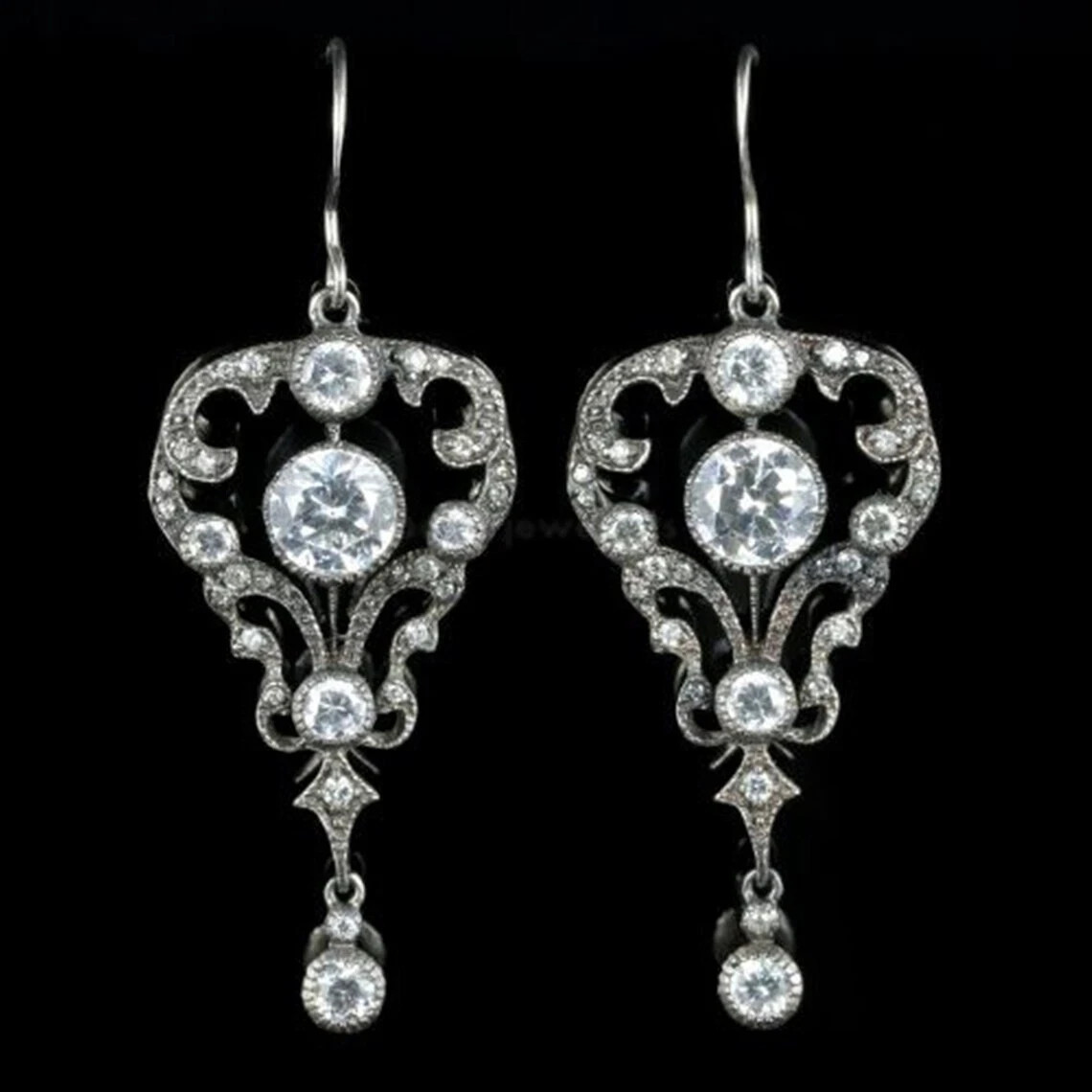 Lab Created Diamond Old European Cut Edwardian Wedding 925 Silver Gift Earrings