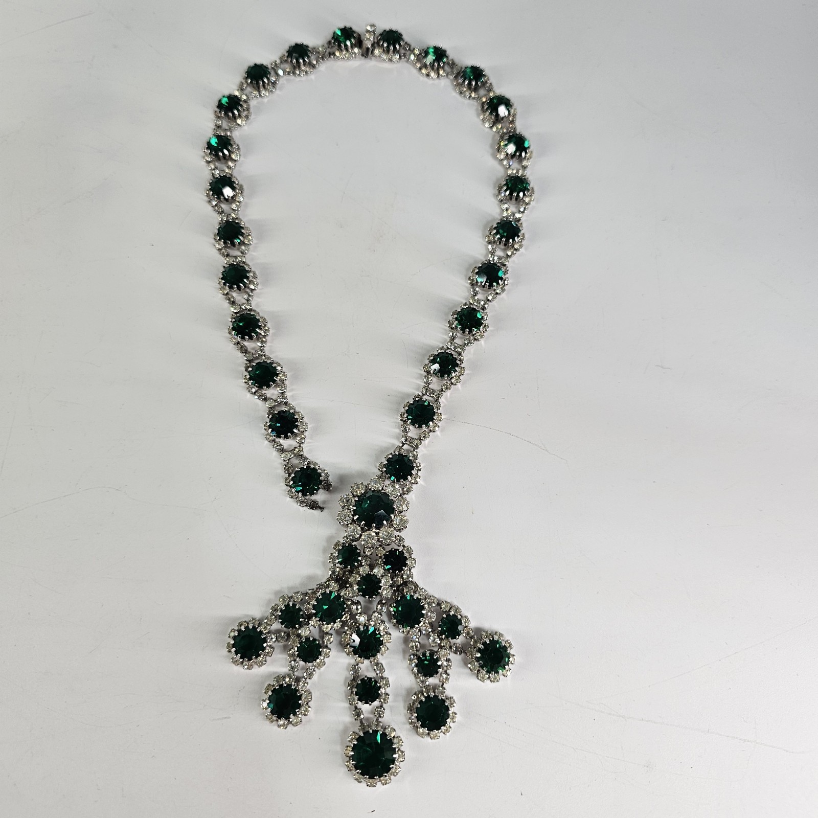 Vtg 50’s 60s Kramer Emerald Crystal Bib Necklace Statement MCM Chandelier REPAIR