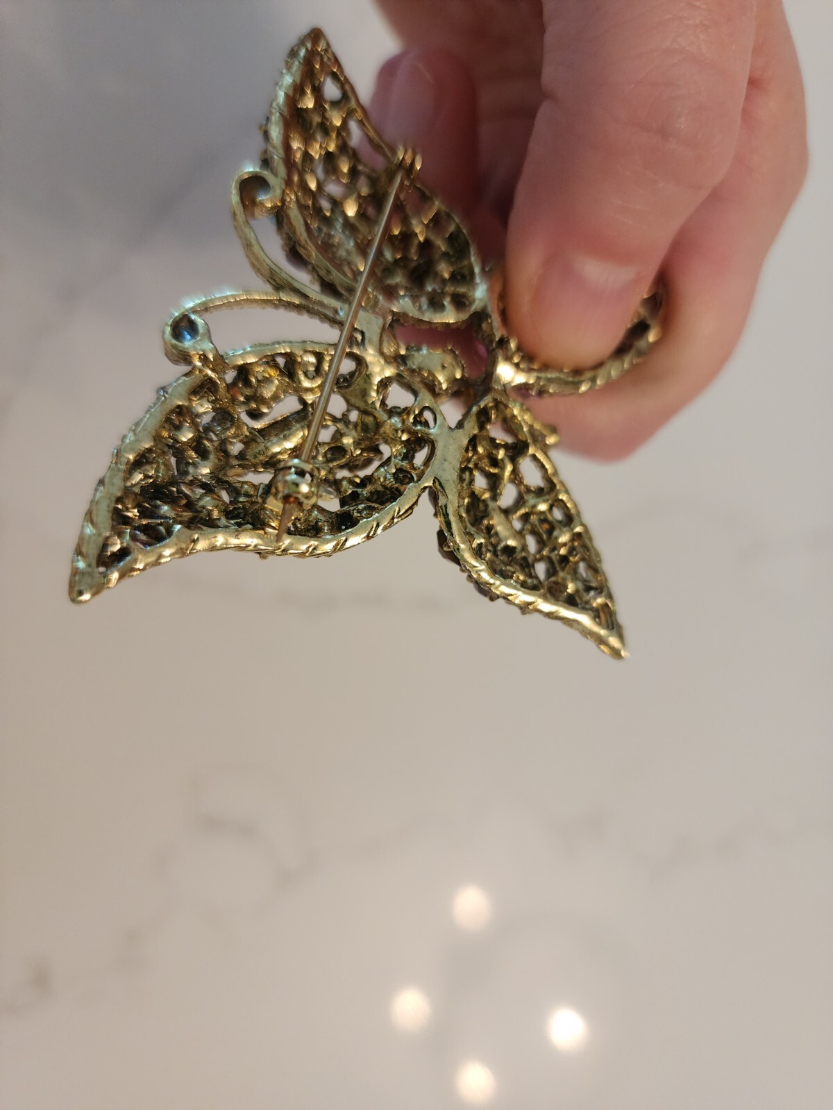 Vintage Butterfly Brooch Multicolor Rhinestones Midcentury 2 inches Pink