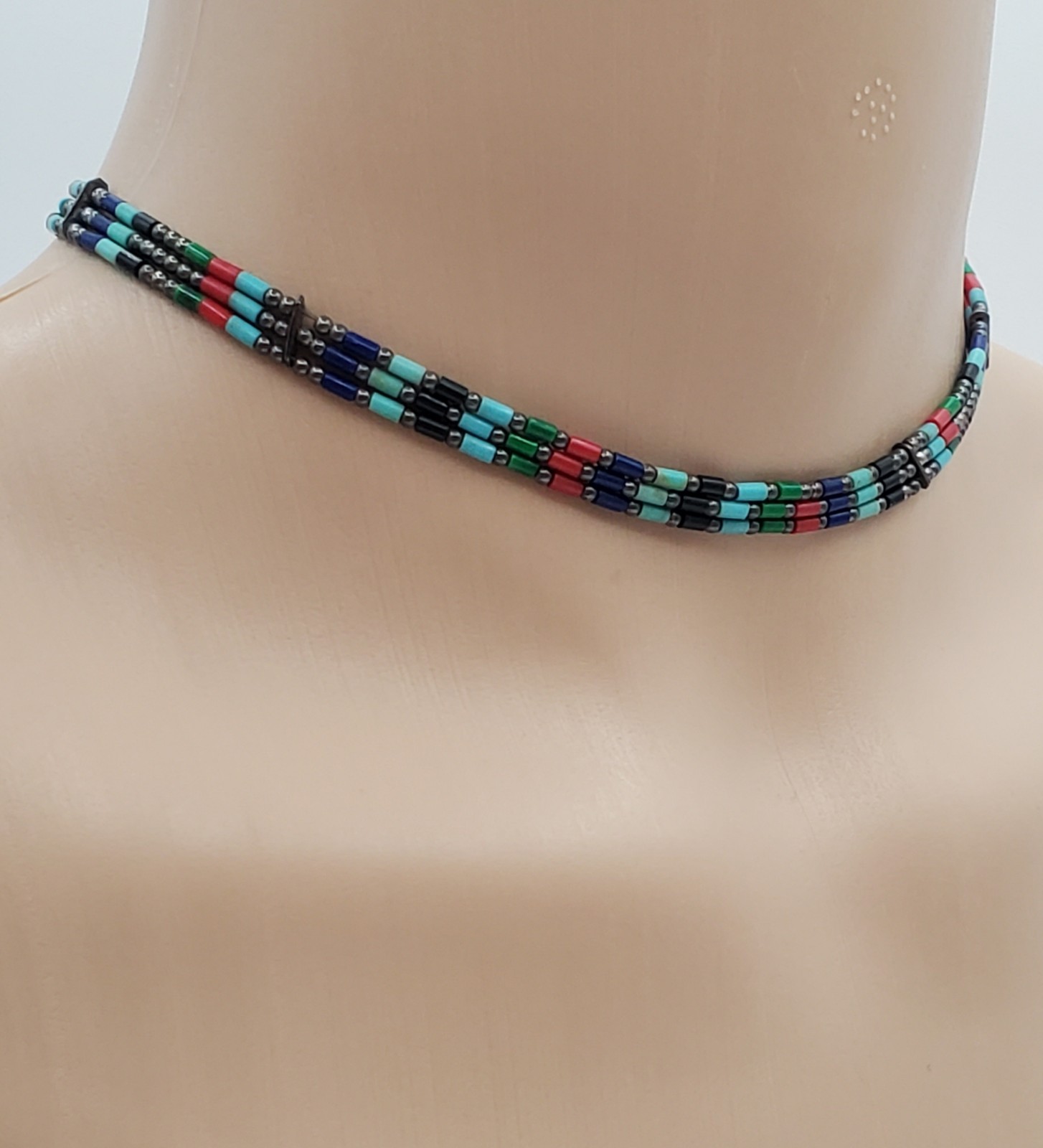 VTG 925 Southwestern Choker 17in Necklace Sterling Silver 6gtw Adjustable Length