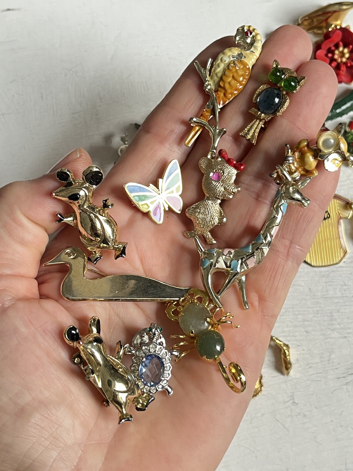 Vintage Jewelry Lot Brooches Small Pins Enamel Rhinestones Animals 1950 – 1980