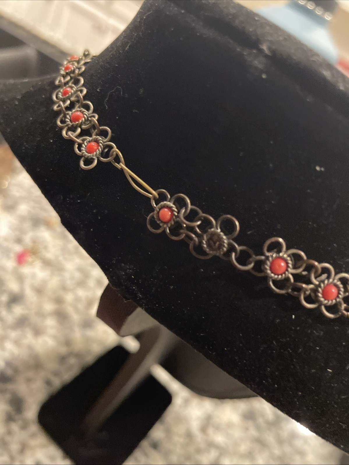 Vintage Chain Link Beaded Collar Necklace 16” With Clasp