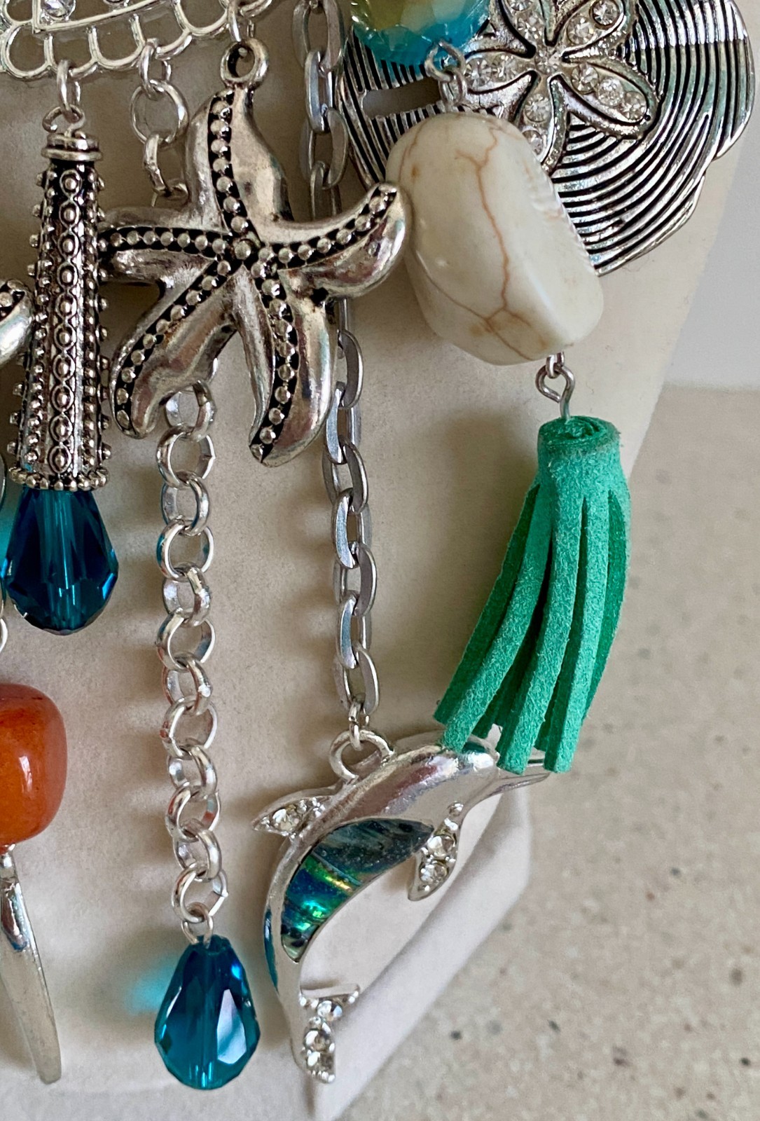 Boho Style Coastal Beach Statement Necklace Silver Tone Bib Bohemian Starfish