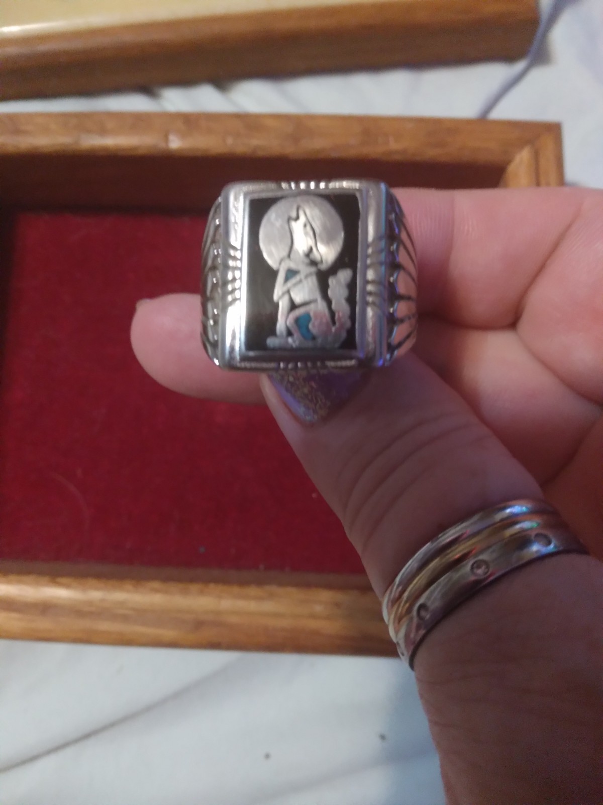 Vintage Sterling Silver Wolf Howling At The Moon Ring Size 13