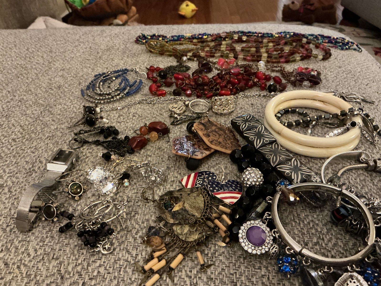Lot Of Vintage/Modern Costume Jewelry-Two Watches-A Few Pcs of Sterling-Brooch