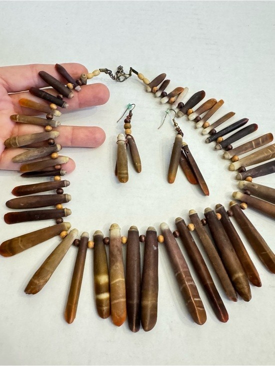 Vintage 1960’s Sea Urchin Spine Collar Necklace and Earrings Set RARE Jewelry