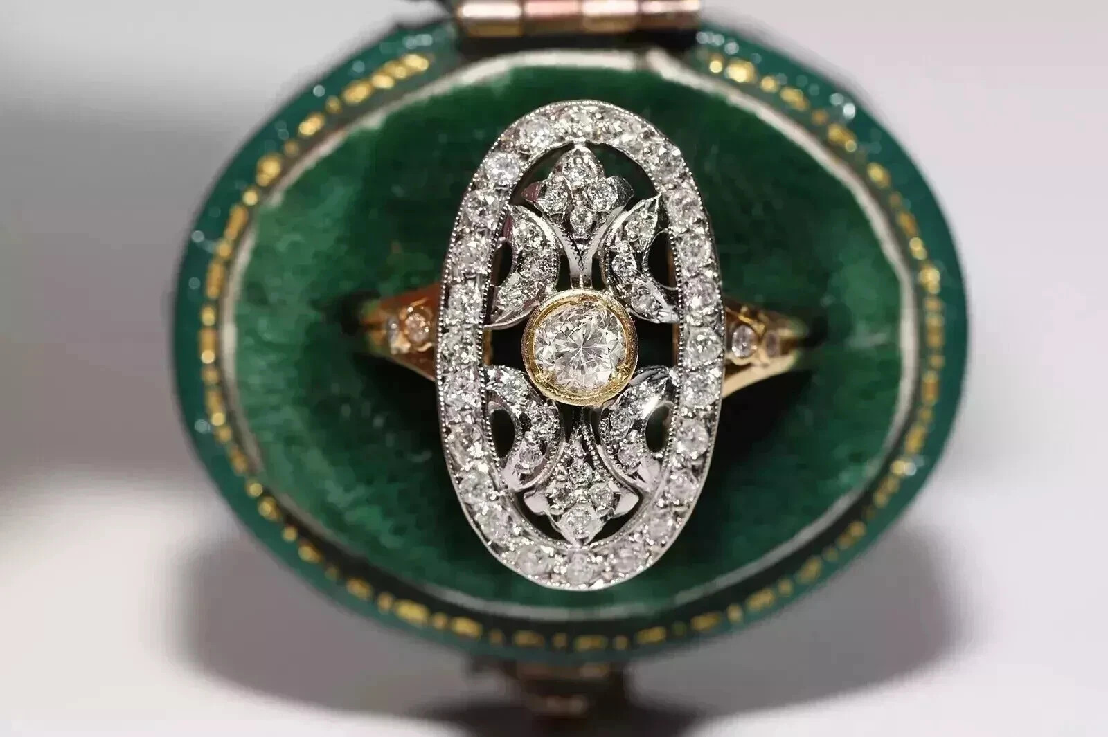 Art Deco Vintage Style Round Lab Created Diamond Engagement 14K Gold Finish Ring
