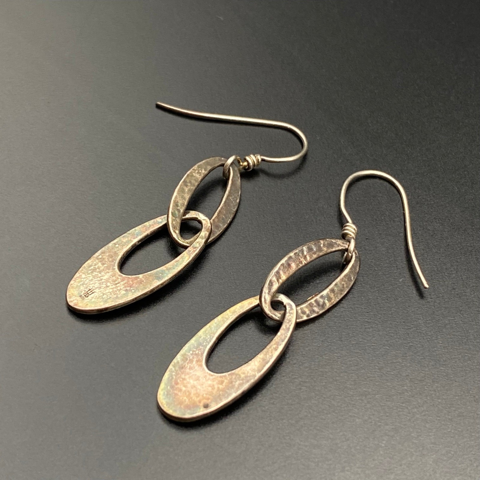 Vintage James Avery Hammer Work Sterling Silver Drop Earrings