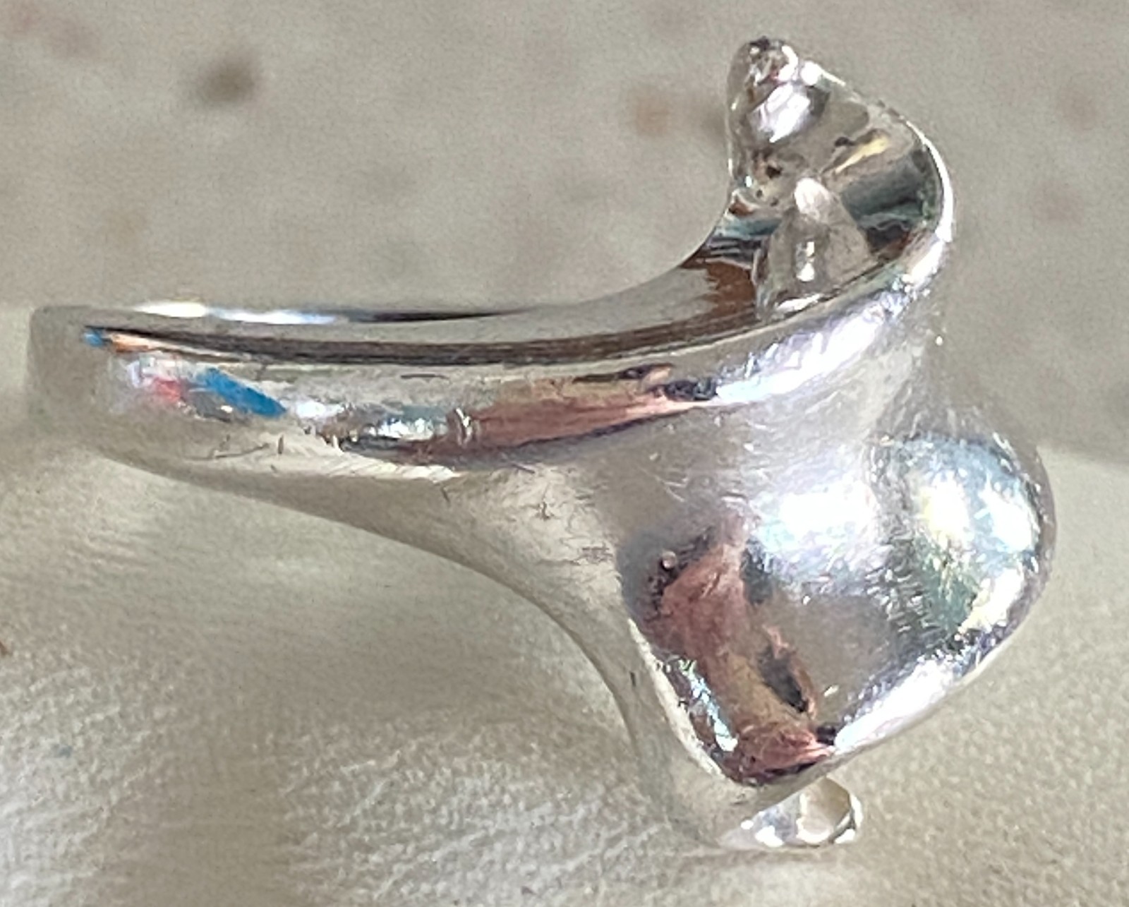 Vtg Modernist Ring Wave Abstract Statement Sterling Silver 925 Artisan Unique 7